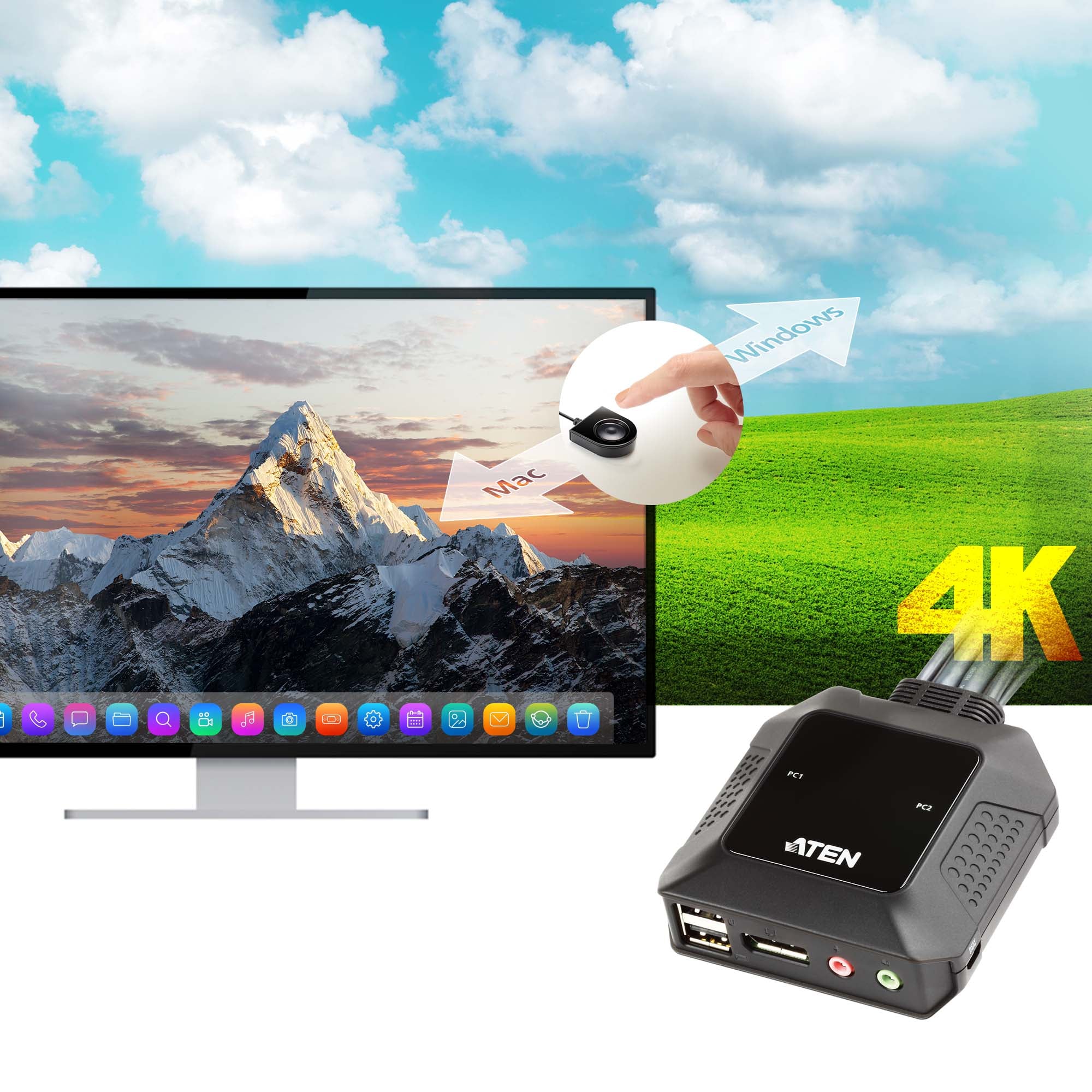 Switch KVM per doppio schermo DisplayPort (ThunderBolt) 2 USB, CS22DP - Aten IDATA CS-22DP