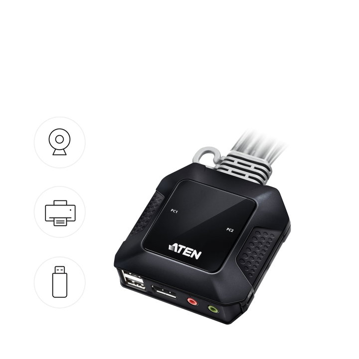 Switch KVM Cablato Ibrido DisplayPort USB-C a 2 porte - Aten IDATA CS-52DP