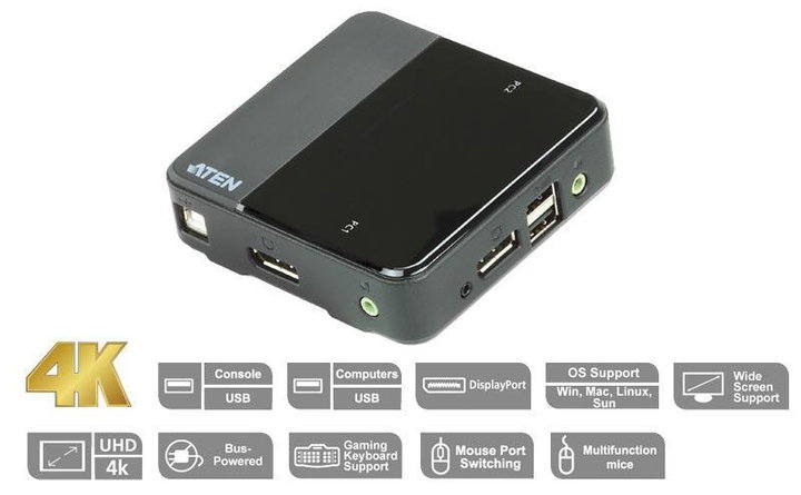 Switch KVM DisplayPort USB 2 porte 4K UHD - Aten IDATA CS-782DP