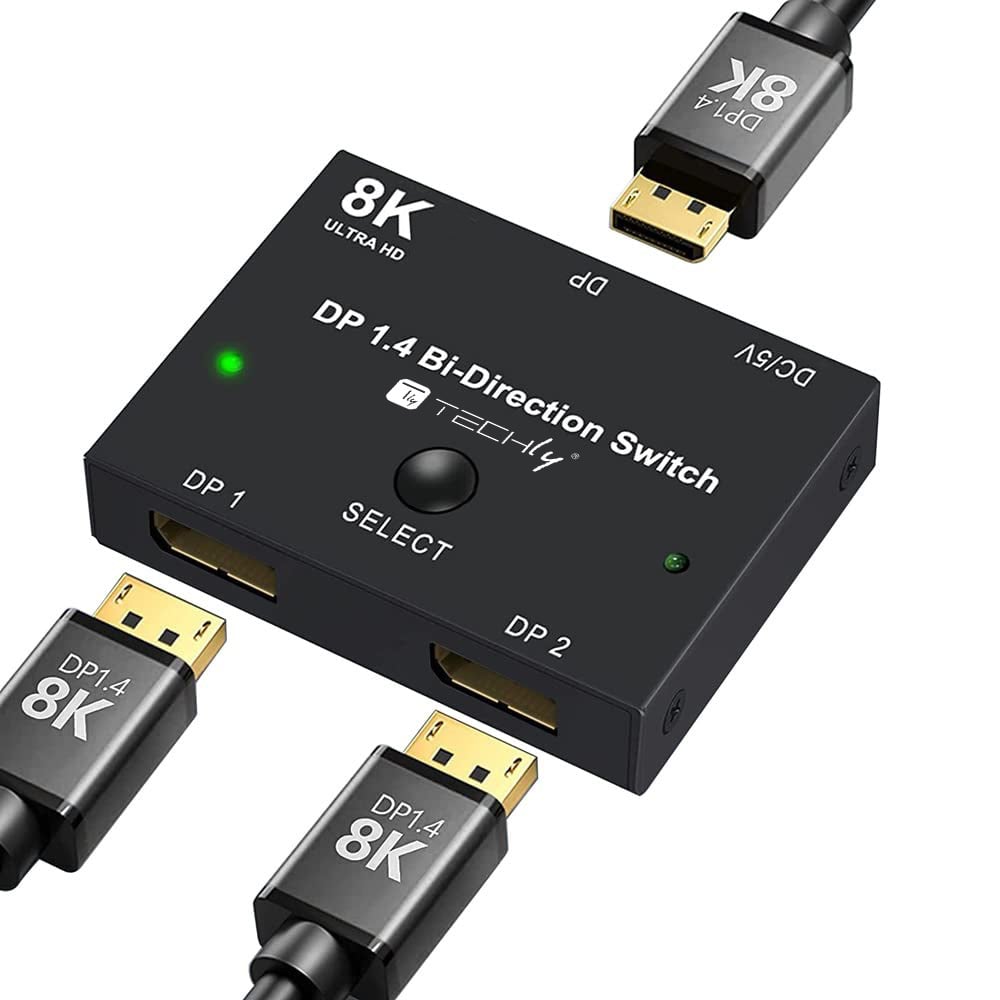 Switch Bidirezionale Convertitore Splitter DisplayPort 8K DP1.4 per Sorgenti Multiple e Display - Techly IDATA DP-2DP-8KT