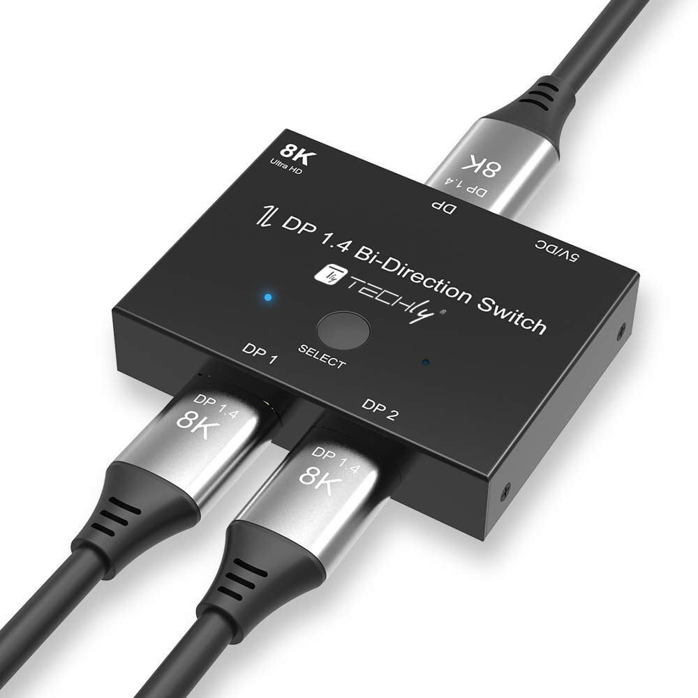 Switch Bidirezionale Convertitore Splitter DisplayPort 8K DP1.4 per Sorgenti Multiple e Display - Techly IDATA DP-2DP-8KT