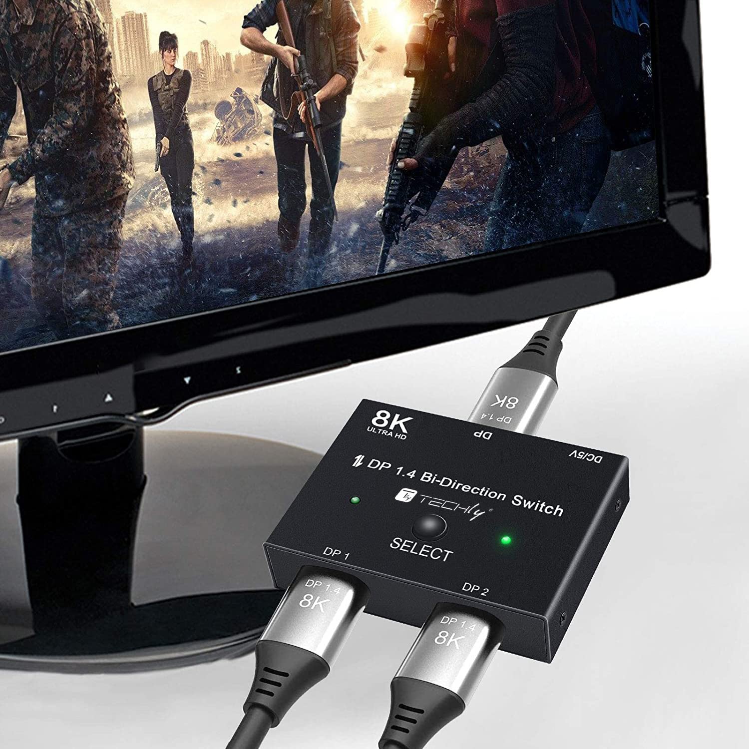 Switch Bidirezionale Convertitore Splitter DisplayPort 8K DP1.4 per Sorgenti Multiple e Display - Techly IDATA DP-2DP-8KT