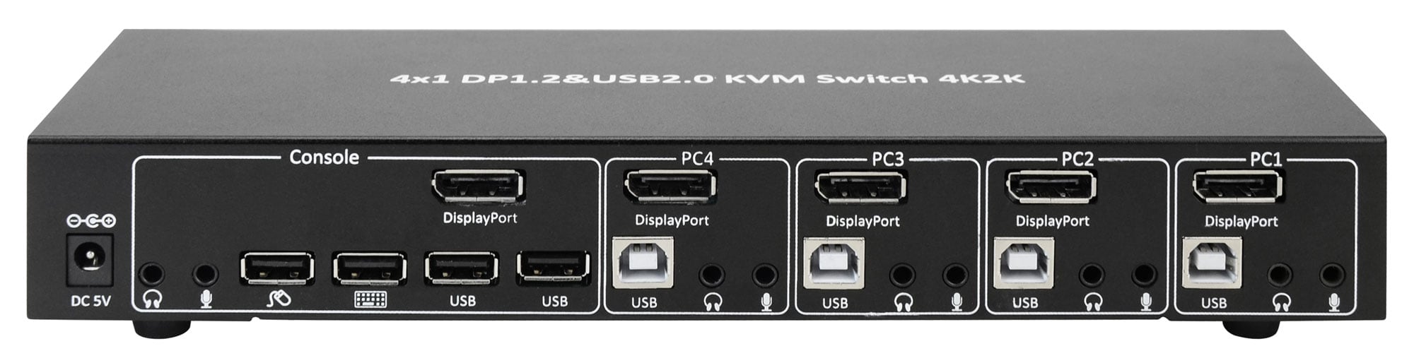 Switch KVM DisplayPort 1.2 e USB 2.0 4 porte con hub e audio - Techly IDATA DP-KVM4