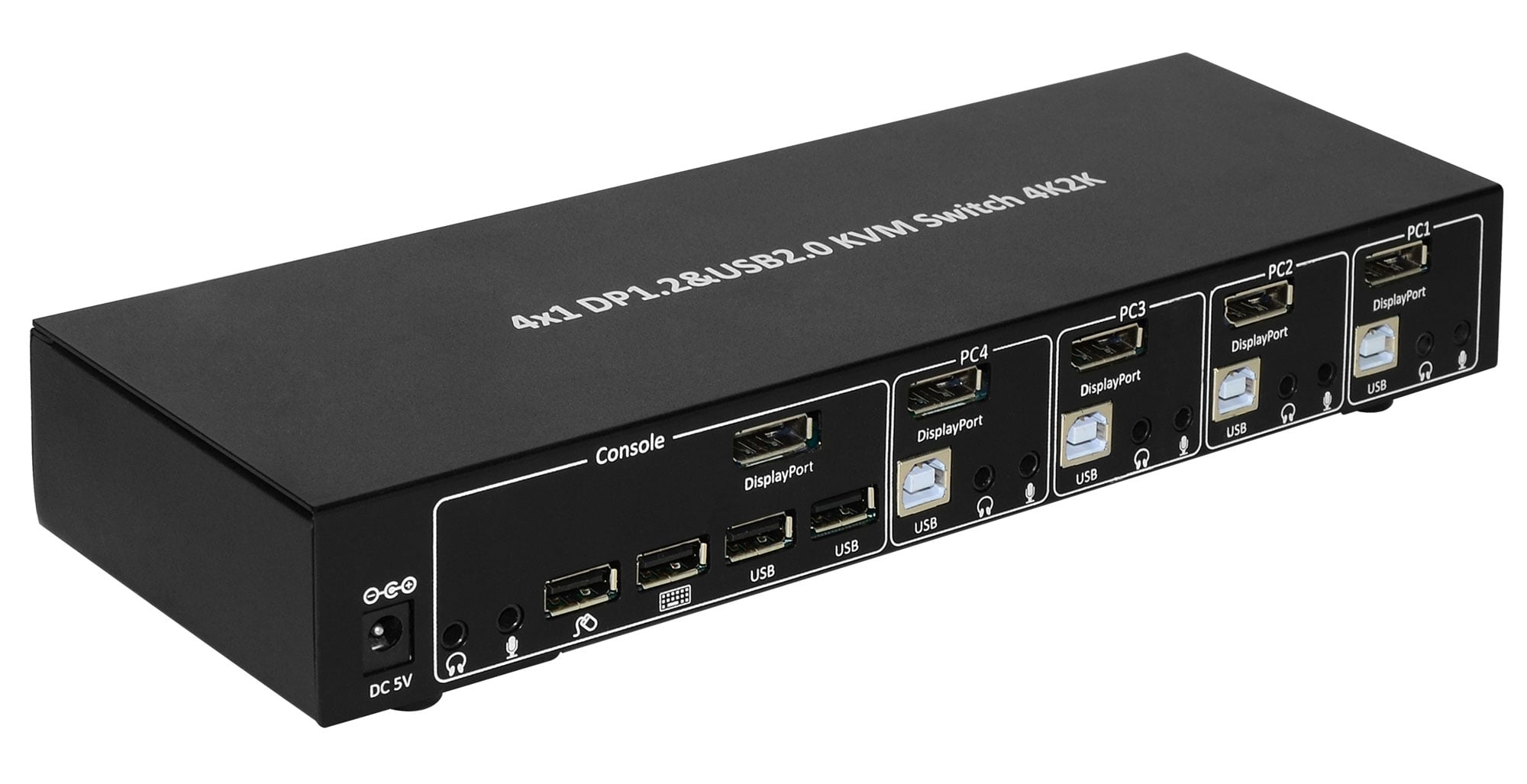 Switch KVM DisplayPort 1.2 e USB 2.0 4 porte con hub e audio - Techly IDATA DP-KVM4