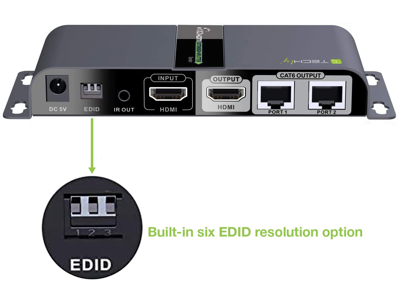 Extender Splitter HDMI 1x2 con IR su Cavo Cat6 fino a 40m - Techly IDATA EX-HL21TY