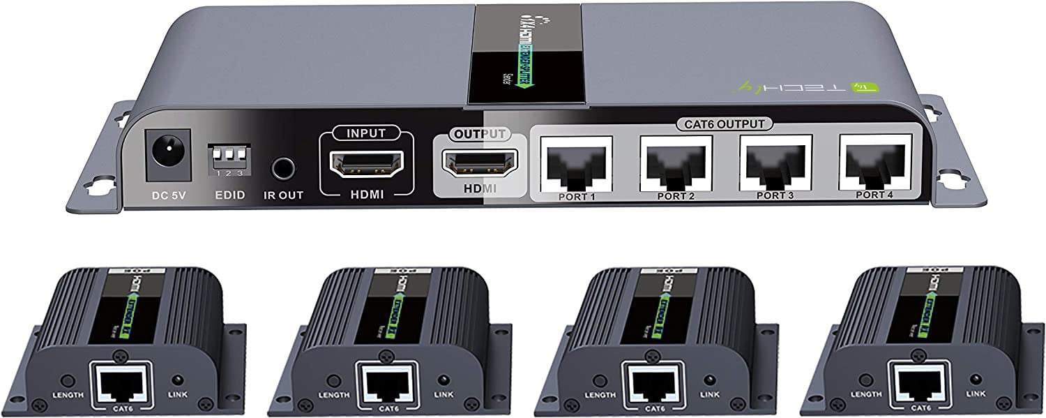 Extender Splitter HDMI 1x4 PoE con IR su Cavo Cat6 fino 40m - Techly IDATA EX-HL41TY
