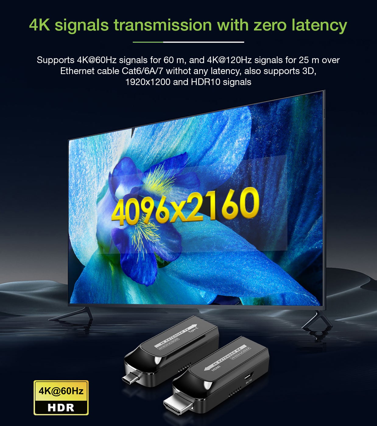 Extender da USB-C™ a HDMI 4K su Cavo Cat6/6A/7 fino a 60m - Techly IDATA EXT-600HC