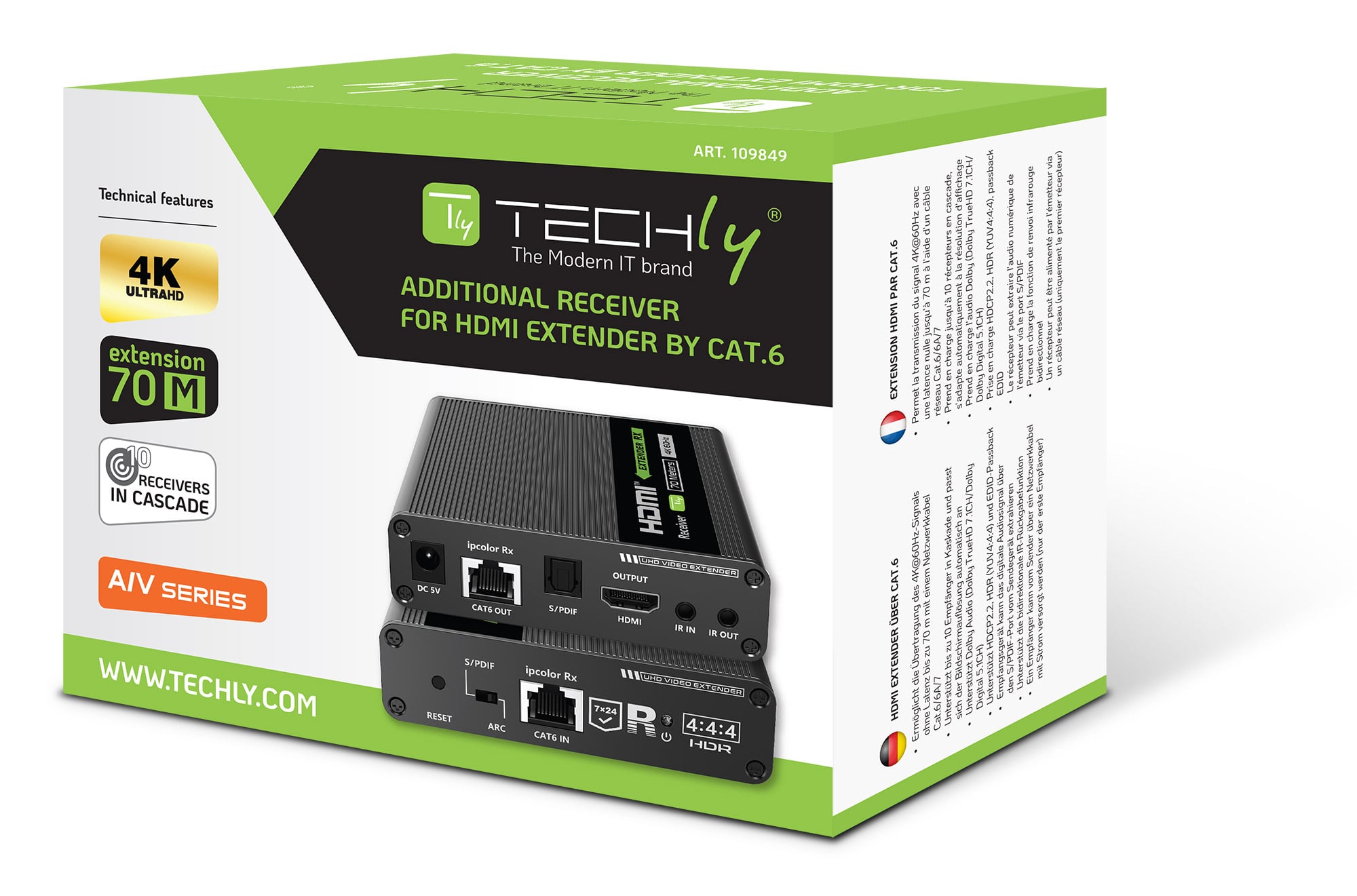 Ricevitore Extender HDMI 4K fino a 70m su Cavo Cat6/6A/7 - Techly IDATA EXT-676R