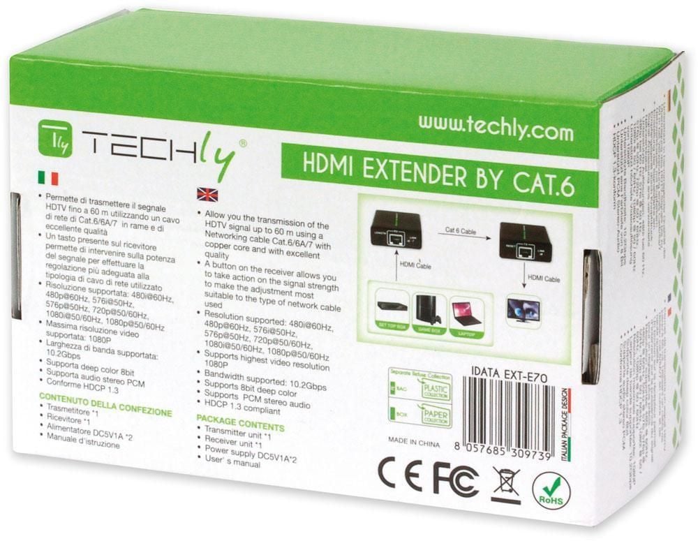 Extender HDMI™ Full HD 3D su cavo Cat5E/6/6A/7 fino 60m - Techly IDATA EXT-E70