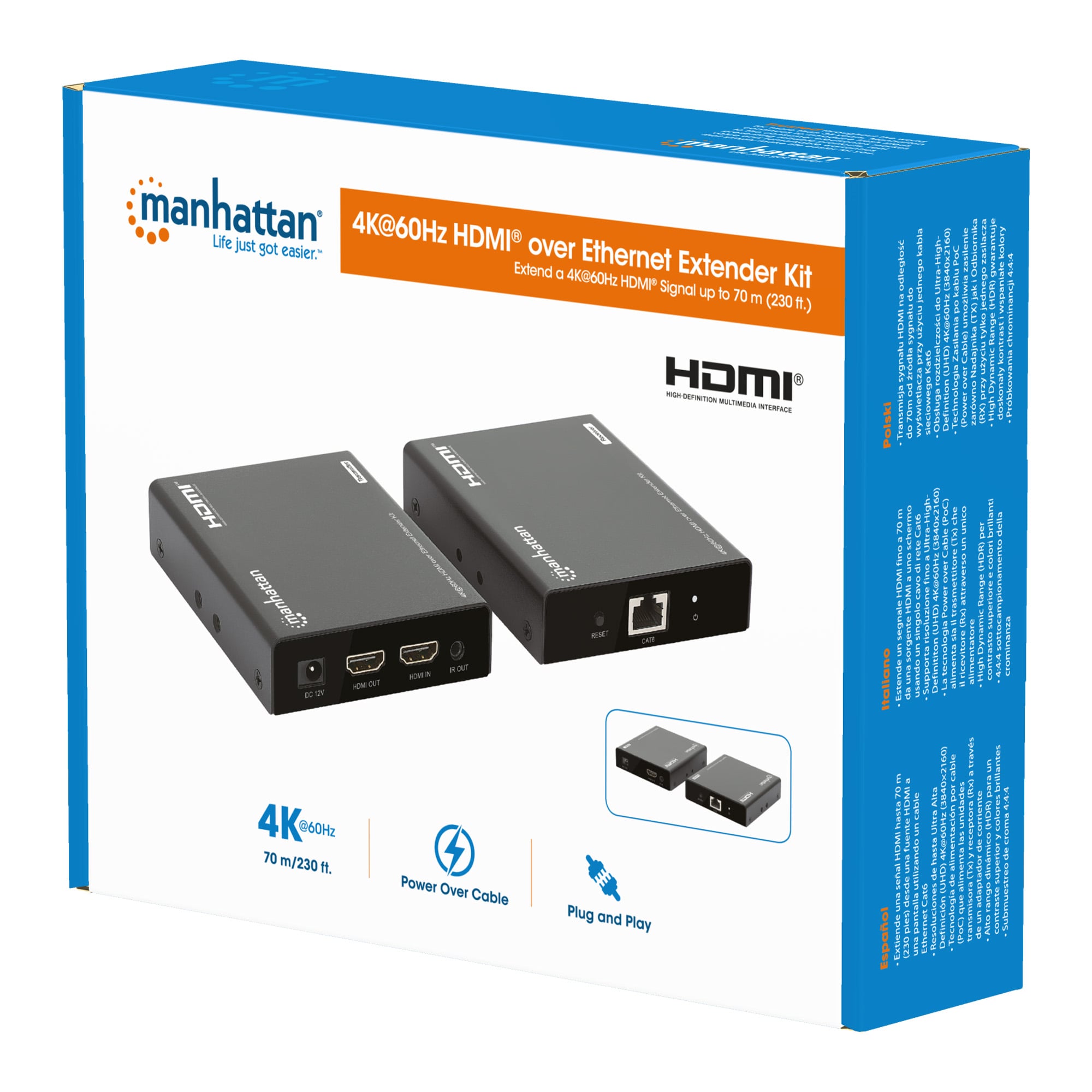 Kit Extender HDMI Over Ethernet 4K@60Hz - Manhattan IDATA EXT-E704K60