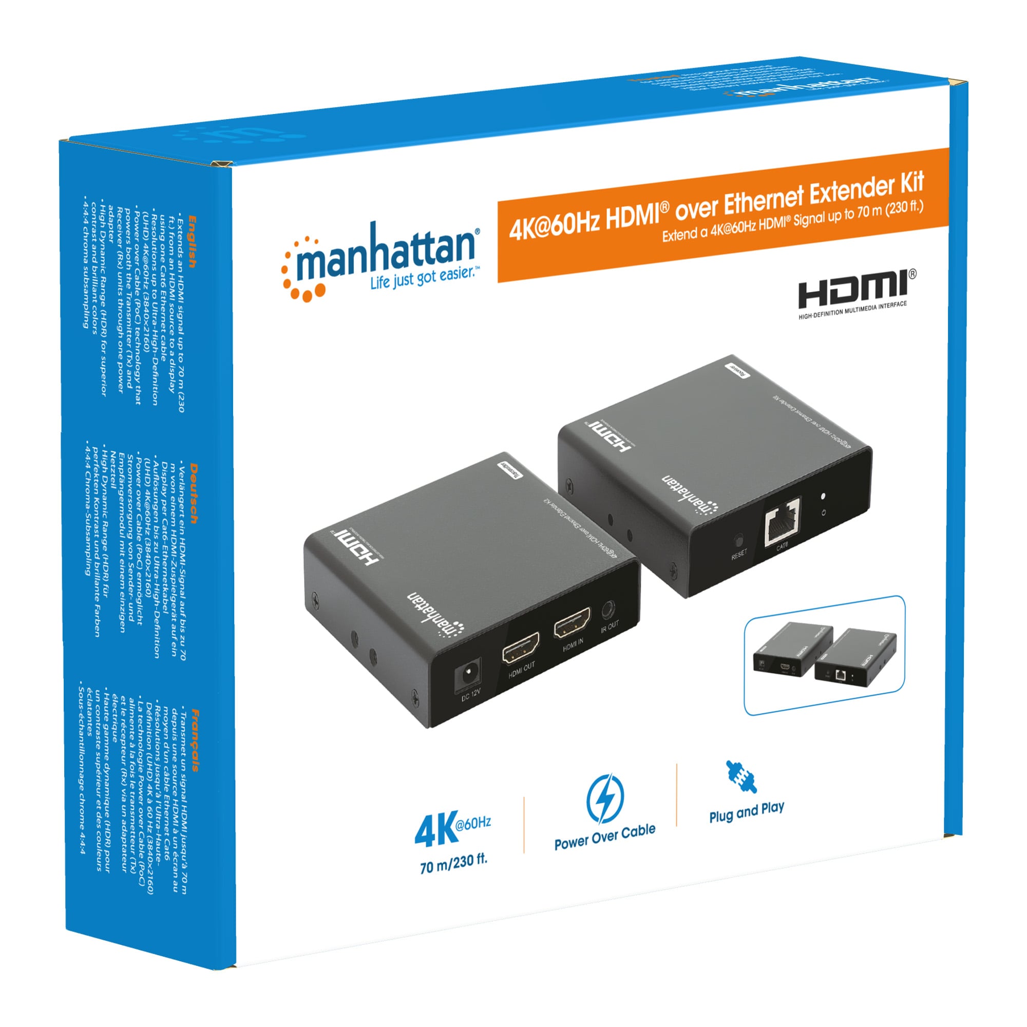 Kit Extender HDMI Over Ethernet 4K@60Hz - Manhattan IDATA EXT-E704K60