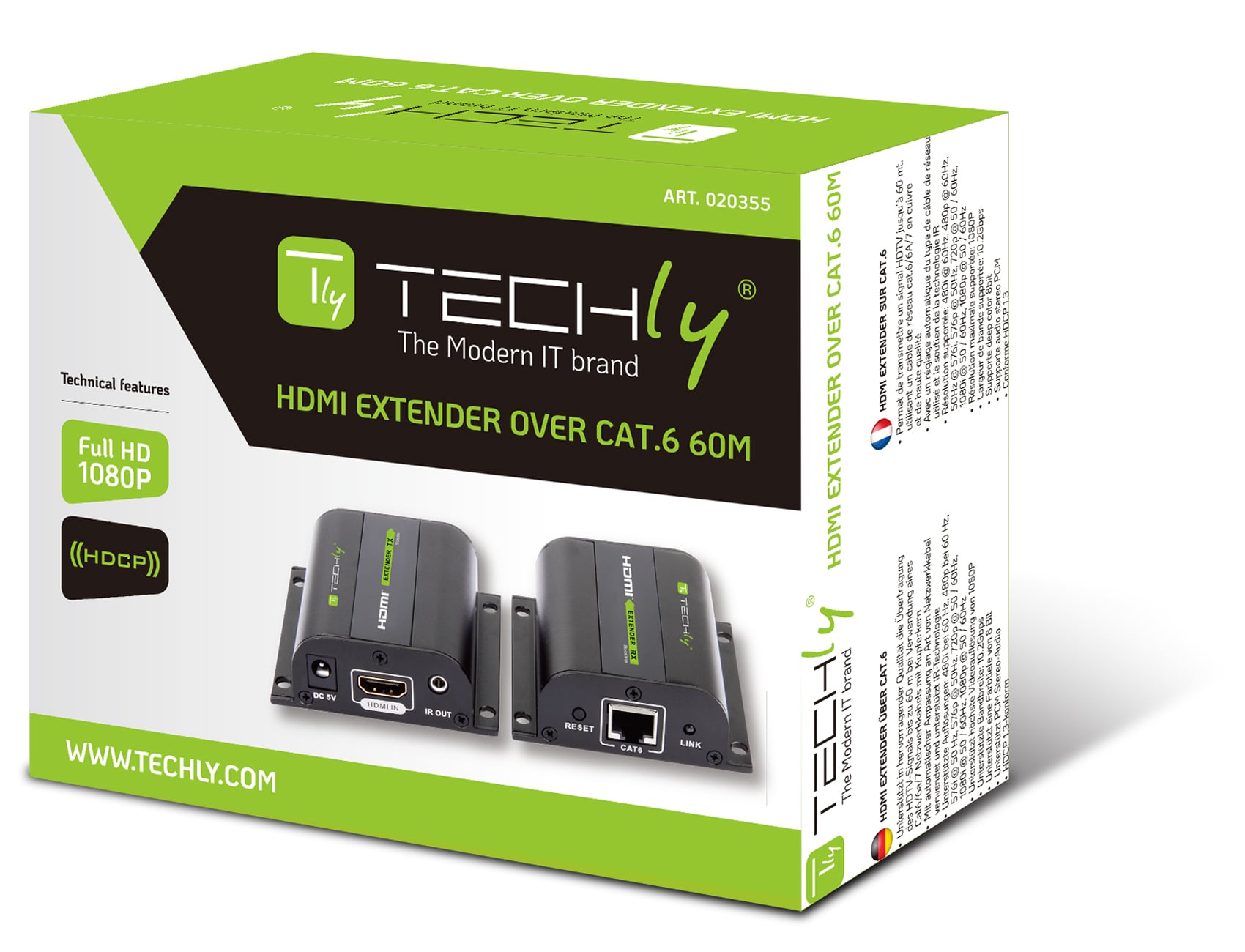Extender HDMI Full HD 3D IR su cavo Cat5E/6/6A/7 60m Autoregolato - Techly IDATA EXT-E70I