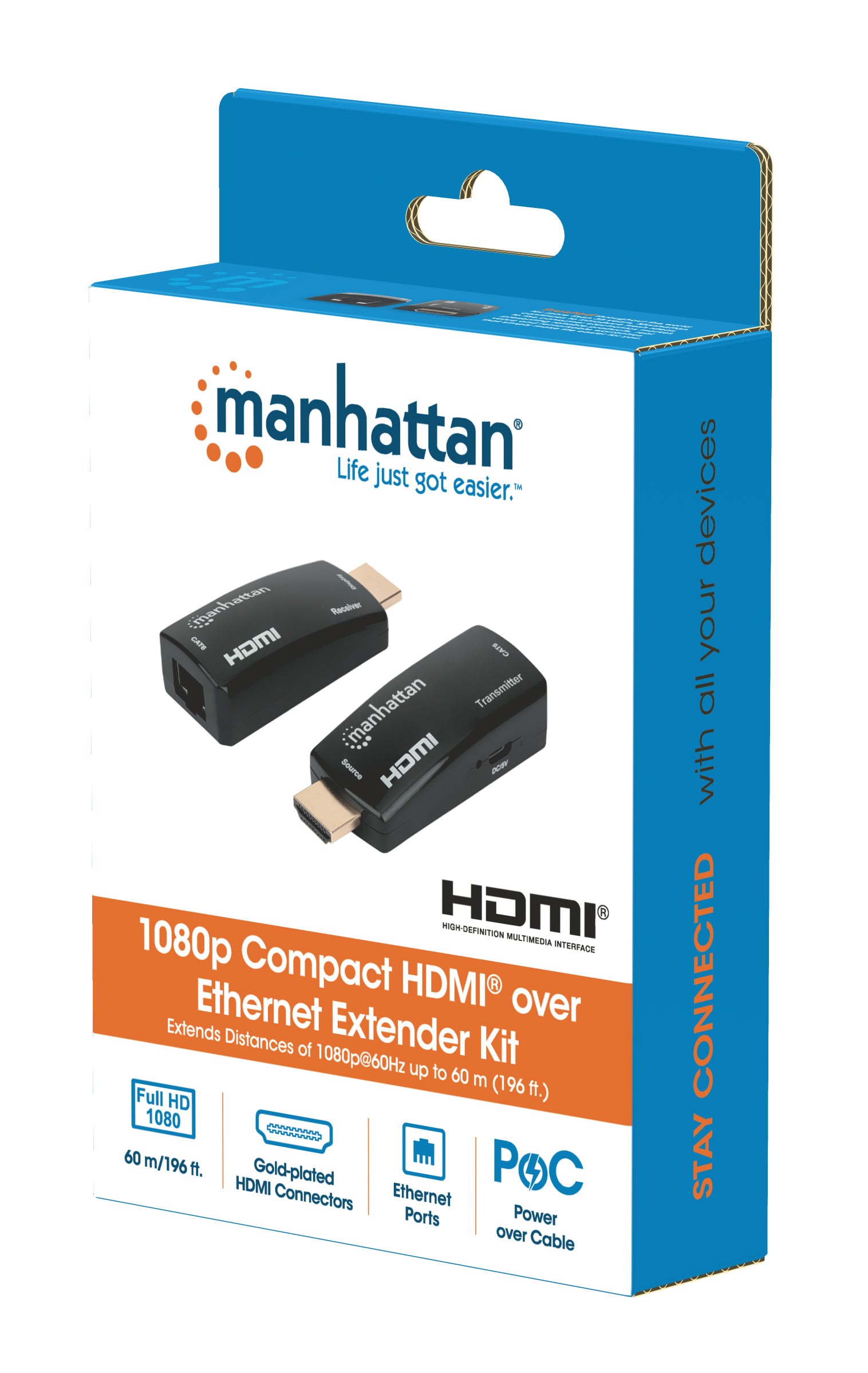 Extender HDMI Over Ethernet 1080p Compatto Nero - Manhattan IDATA EXT-E70SMH