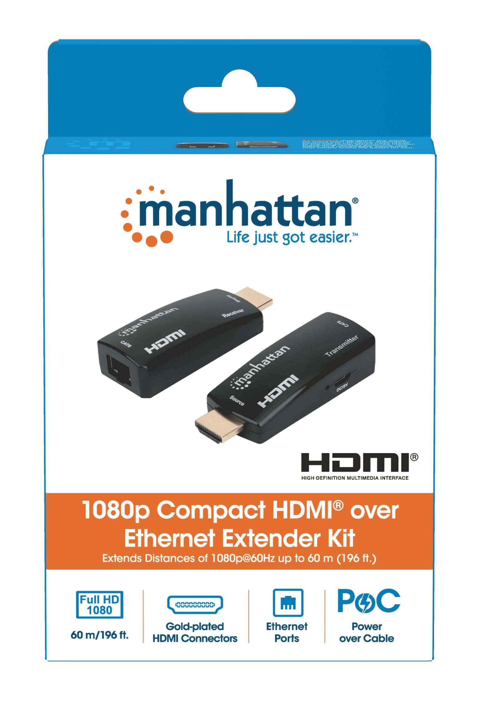 Extender HDMI Over Ethernet 1080p Compatto Nero - Manhattan IDATA EXT-E70SMH