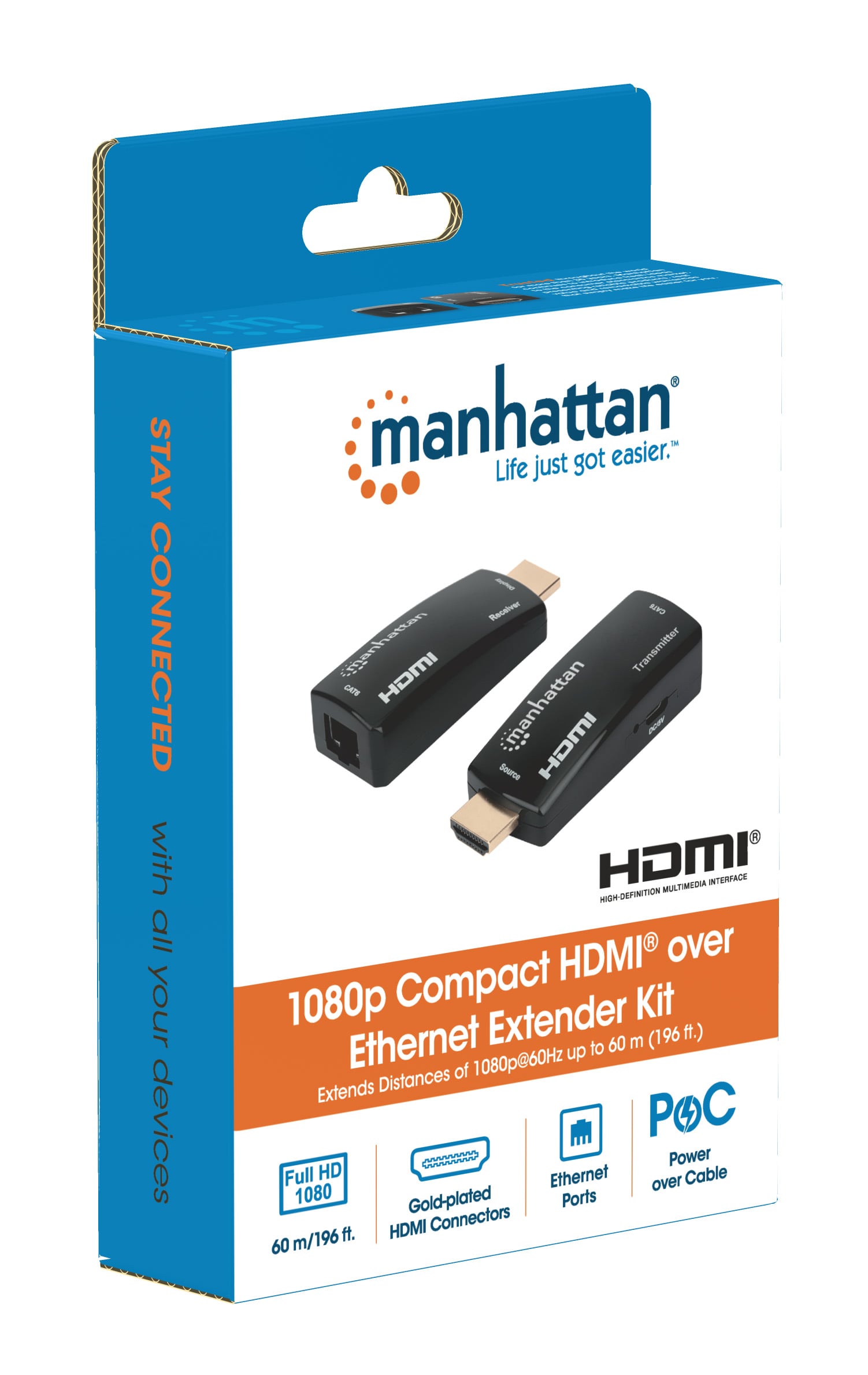Extender HDMI Over Ethernet 1080p Compatto Nero - Manhattan IDATA EXT-E70SMH
