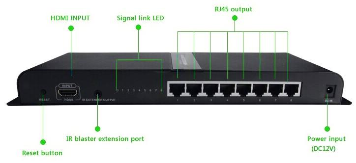 Extender Splitter 8 vie HDMI con IR su Cavo Cat6/6a/7 fino a 120m - Techly IDATA EXTIP-318V4