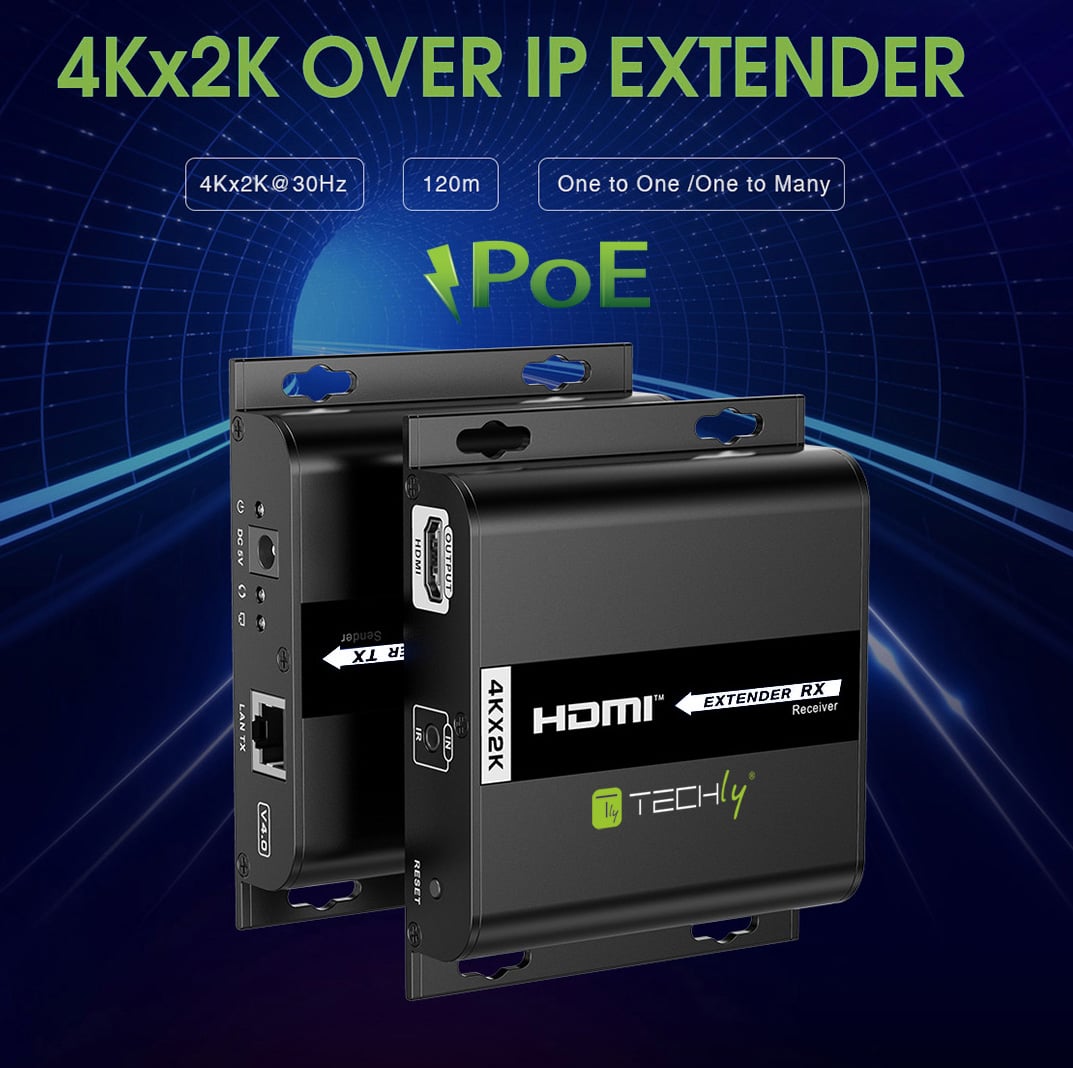 Ricevitore Aggiuntivo per Extender HDMI over IP con PoE IR 4K UHD su Cavo Cat6 fino a 120m - Techly IDATA EXTIP-3834KP6R
