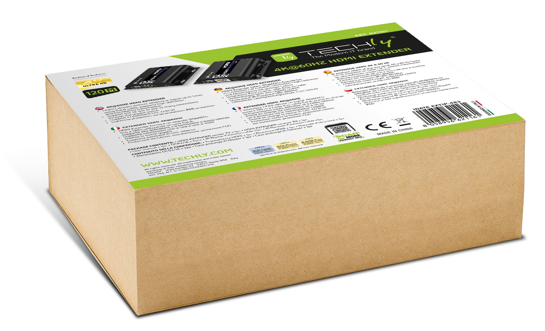 Ricevitore Aggiuntivo per Extender HDMI 4K@60Hz con IR su Cavo Cat6 fino a 120m - Techly IDATA EXTIP-483R