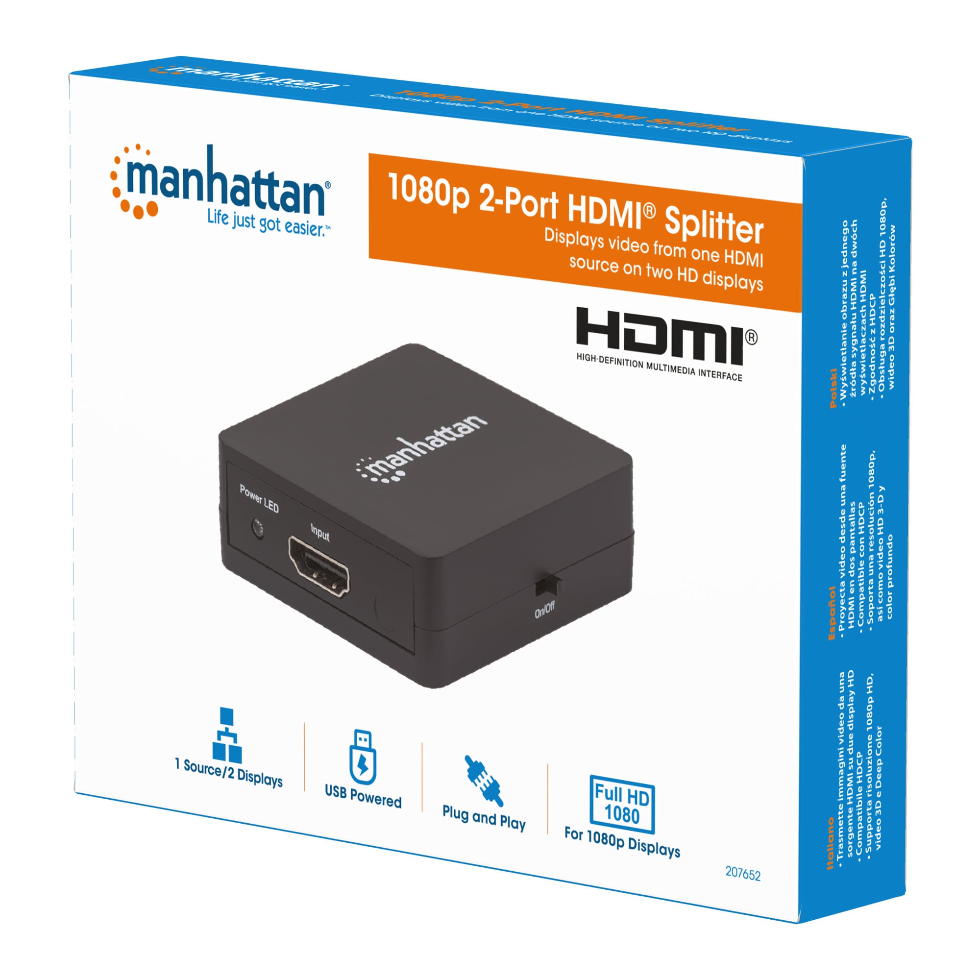 Splitter HDMI 2 porte 1080p - Manhattan IDATA HDMI-213C