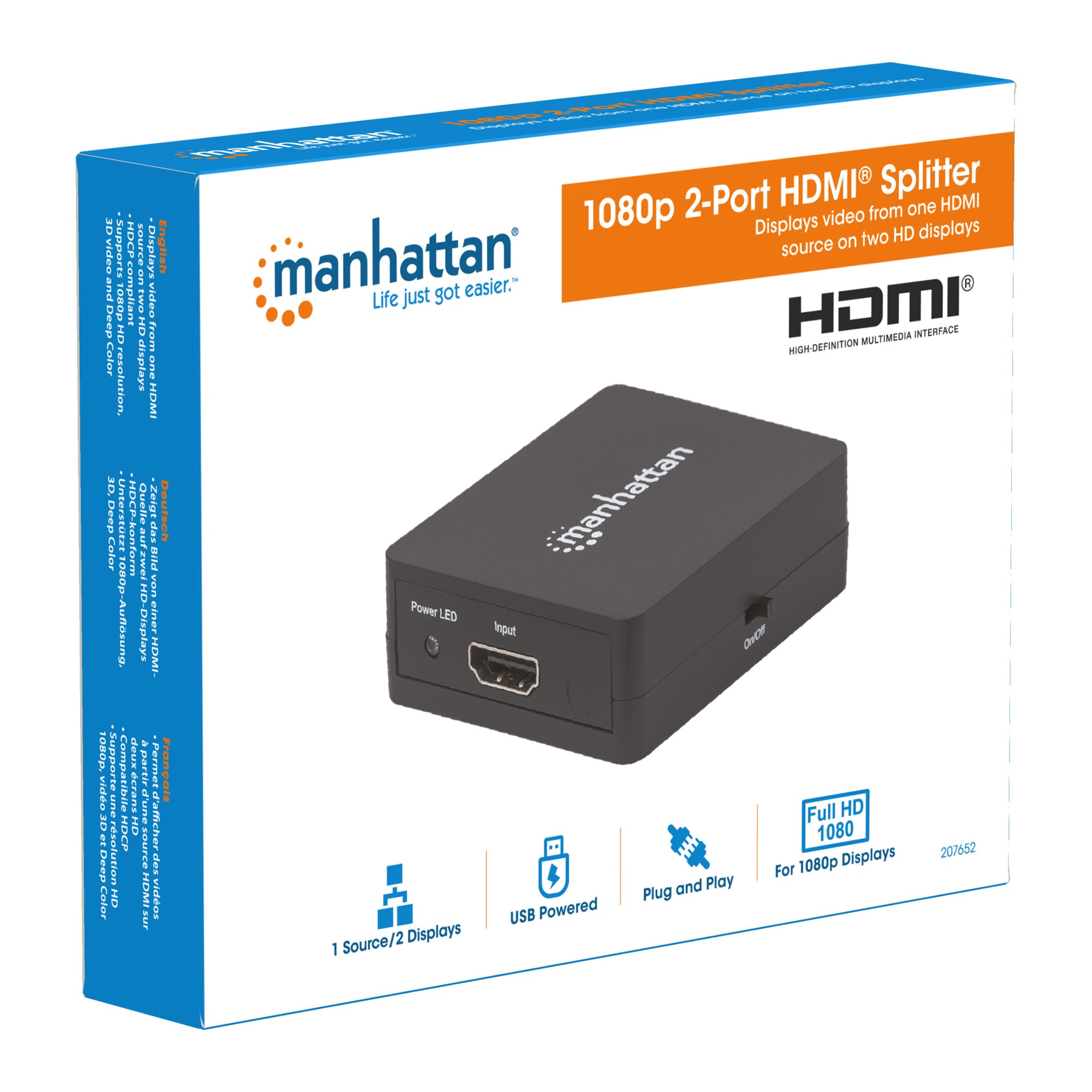 Splitter HDMI 2 porte 1080p - Manhattan IDATA HDMI-213C