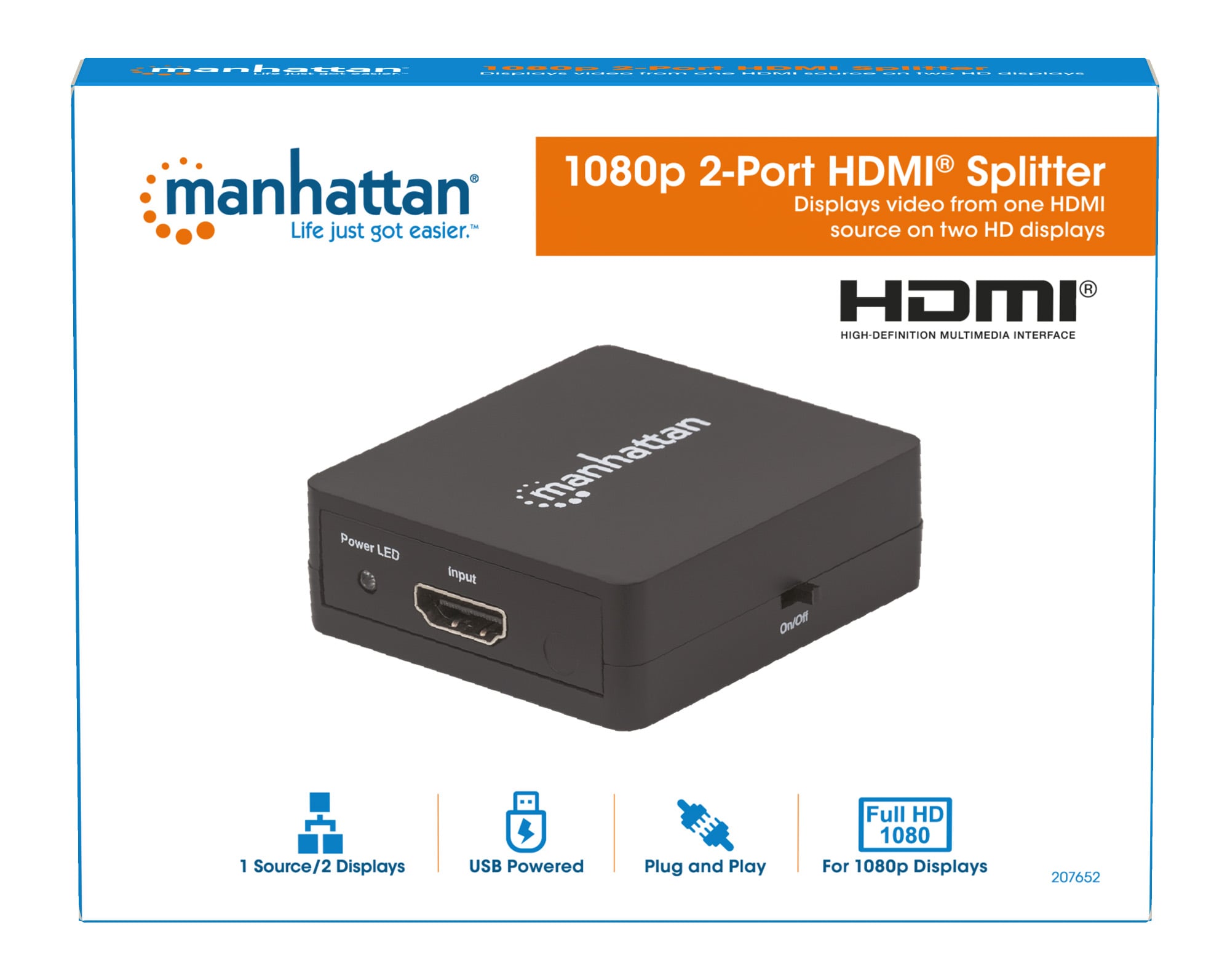 Splitter HDMI 2 porte 1080p - Manhattan IDATA HDMI-213C
