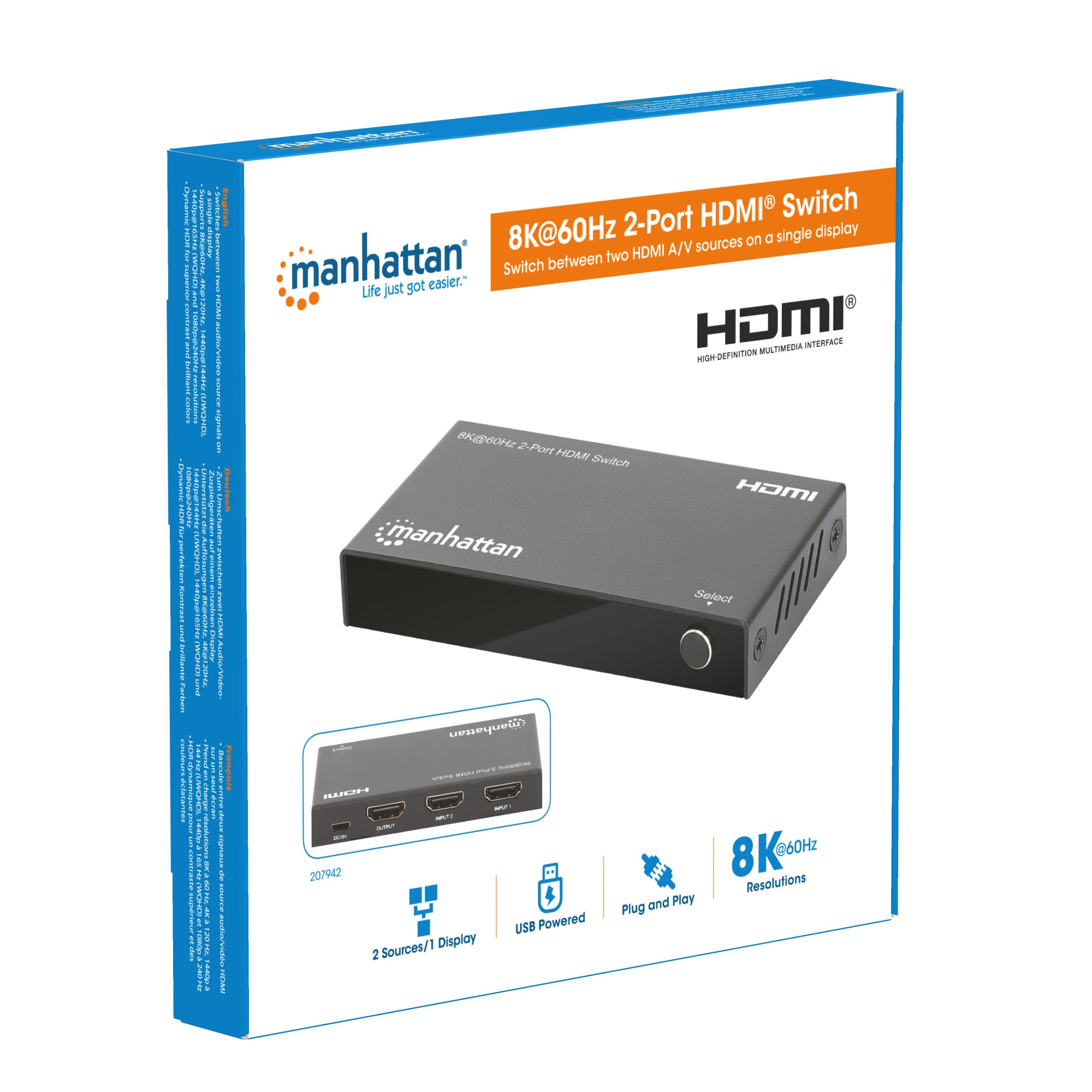 Switch HDMI 8K@60Hz 2 porte - Manhattan IDATA HDMI-218K