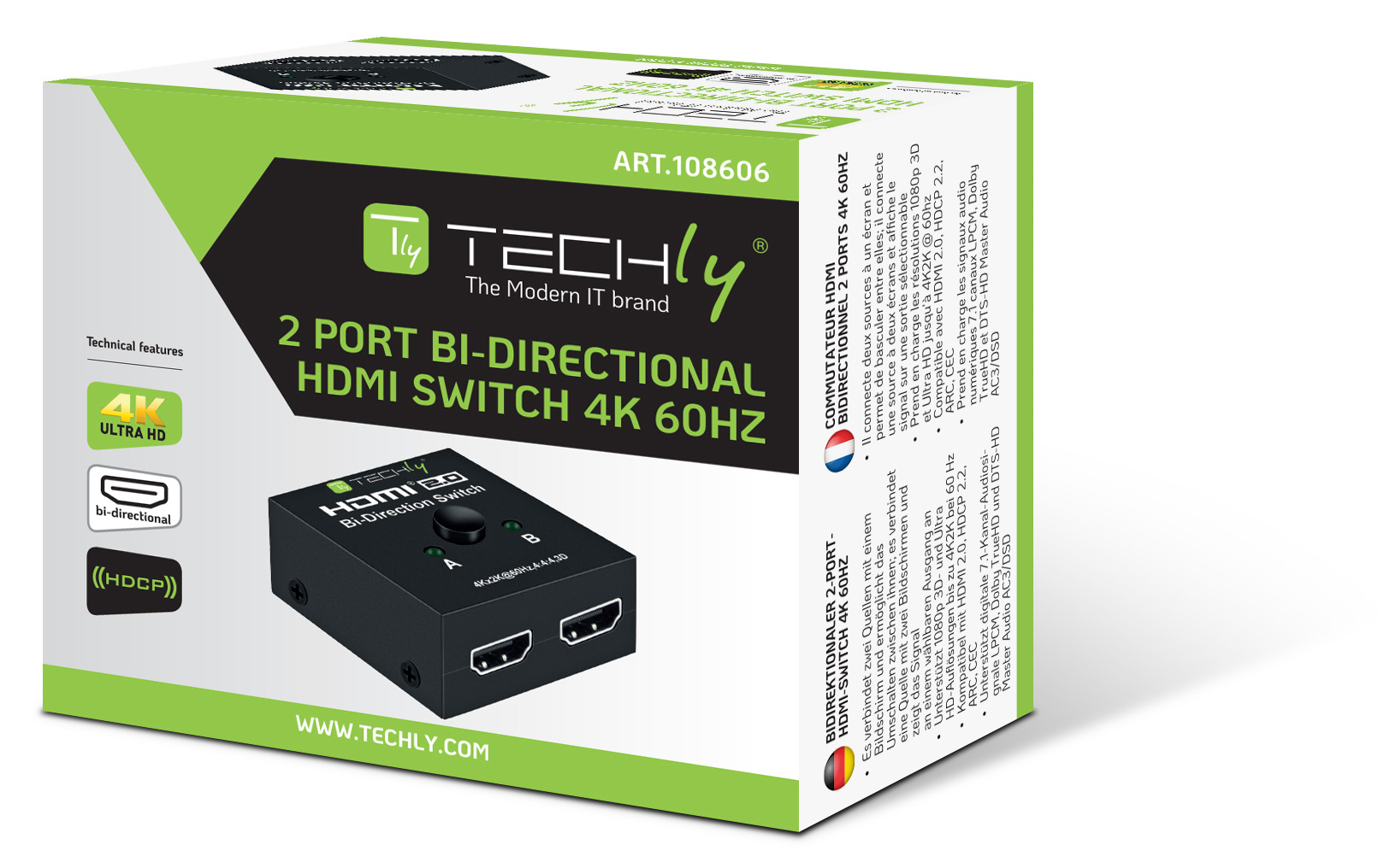 Switch HDMI 2 porte Bidirezionale 4K 60Hz - Techly IDATA HDMI-22BI2
