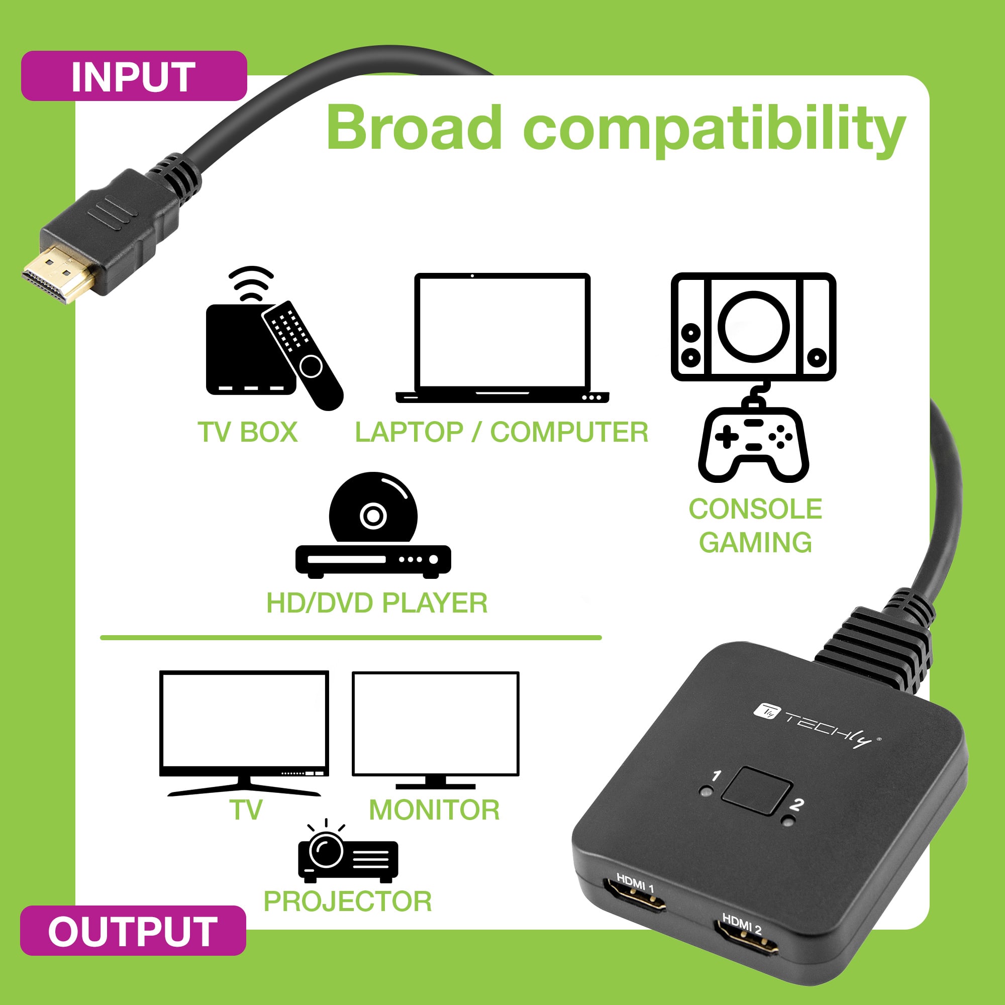 Switch HDMI 2 Porte Bidirezionale 8K 60Hz - Techly IDATA HDMI-22BI8KTY