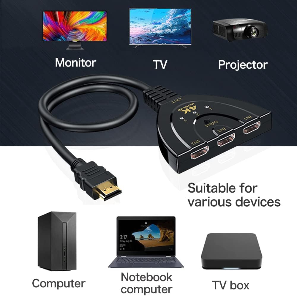 Switch HDMI 3x1 Pigtail 4Kx2K 3 In 1 Out Compatto - Techly IDATA HDMI-3F30