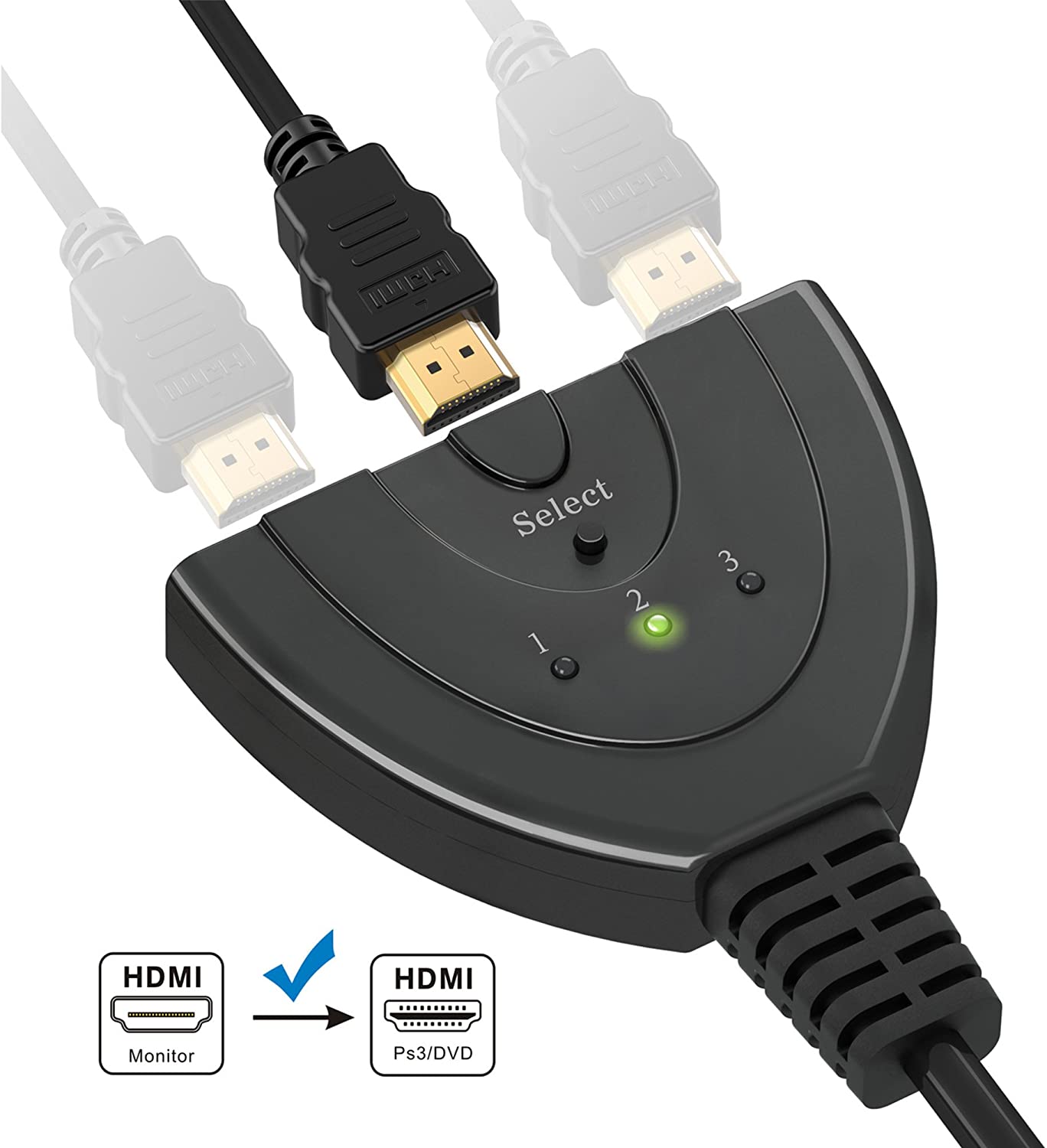 Switch HDMI 3x1 Pigtail 4Kx2K 3 In 1 Out Compatto - Techly IDATA HDMI-3F30