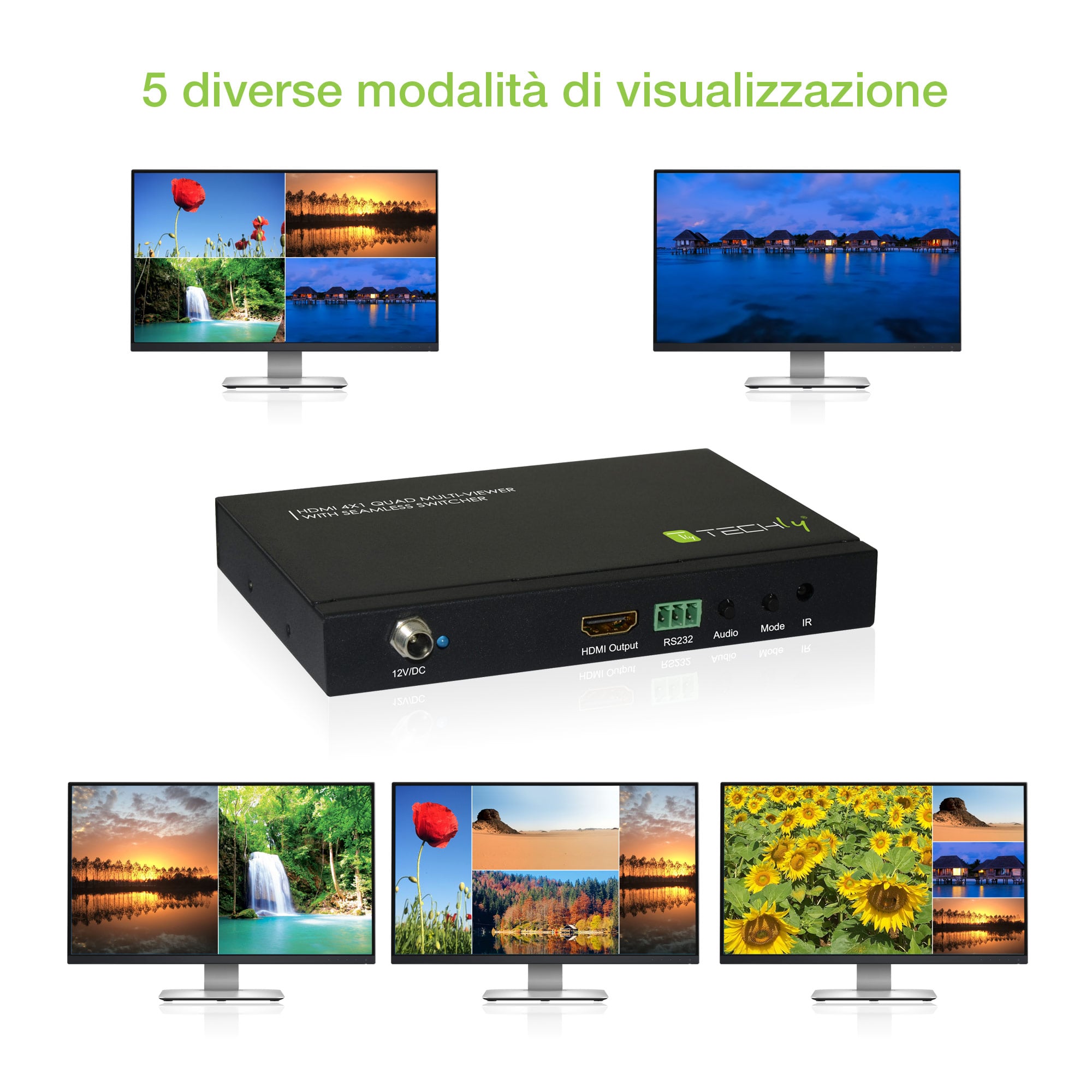 Multiview HDMI 4x1 con switch seamless - Techly IDATA HDMI-41MV
