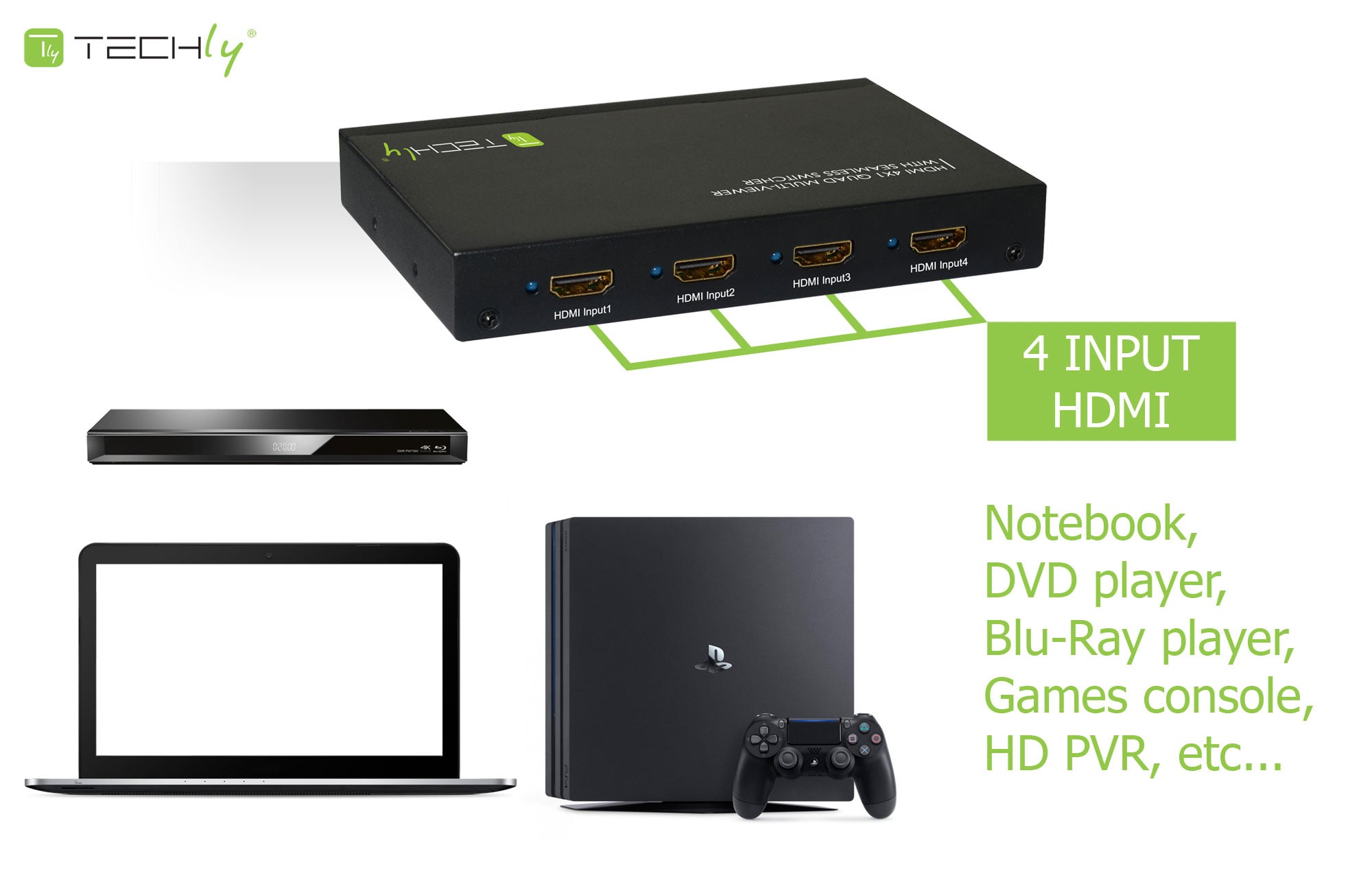 Multiview HDMI 4x1 con switch seamless - Techly IDATA HDMI-41MV