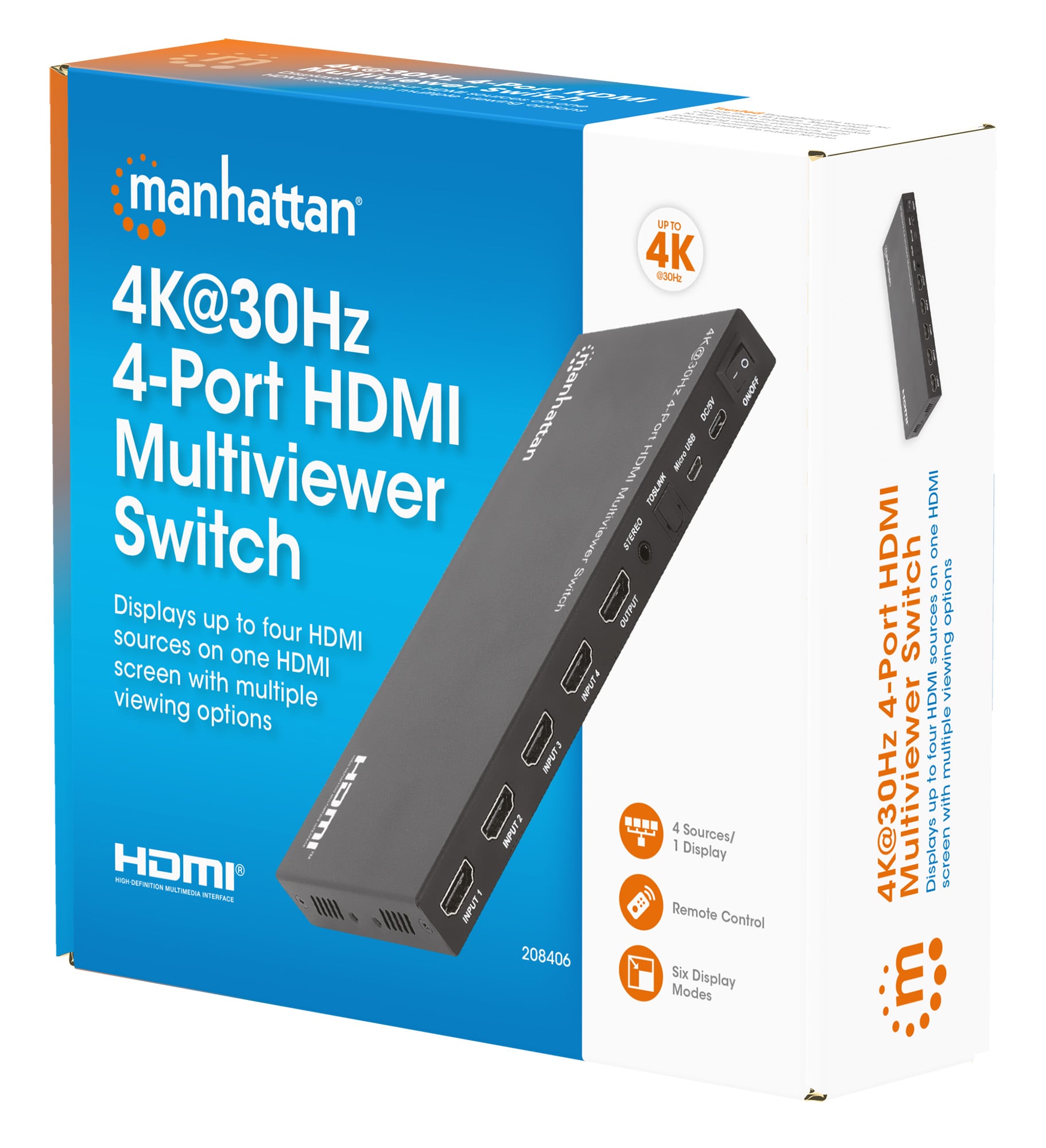 Switch Multiviewer HDMI 4K@30Hz 4x1 Nero - Manhattan IDATA HDMI-41MV4K
