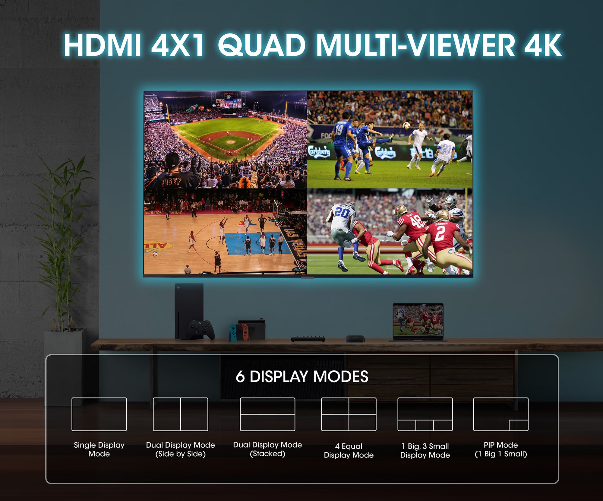Switch Multiviewer HDMI 4K@30Hz 4x1 Nero - Manhattan IDATA HDMI-41MV4K