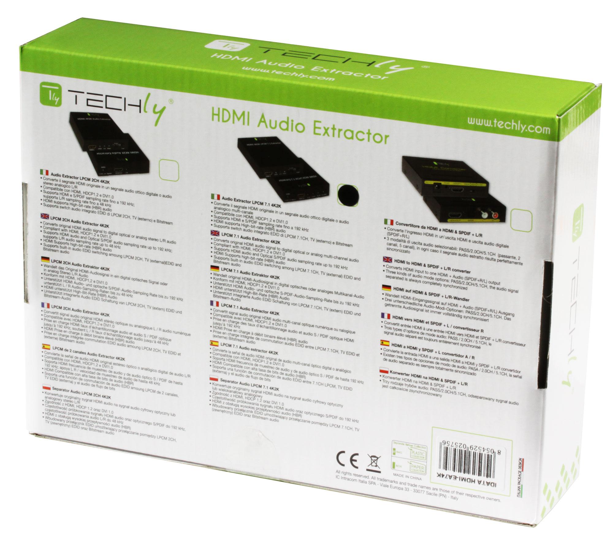 Estrattore Audio LPCM 7.1 da HDMI 4K UHD 3D - Techly IDATA HDMI-EA74K