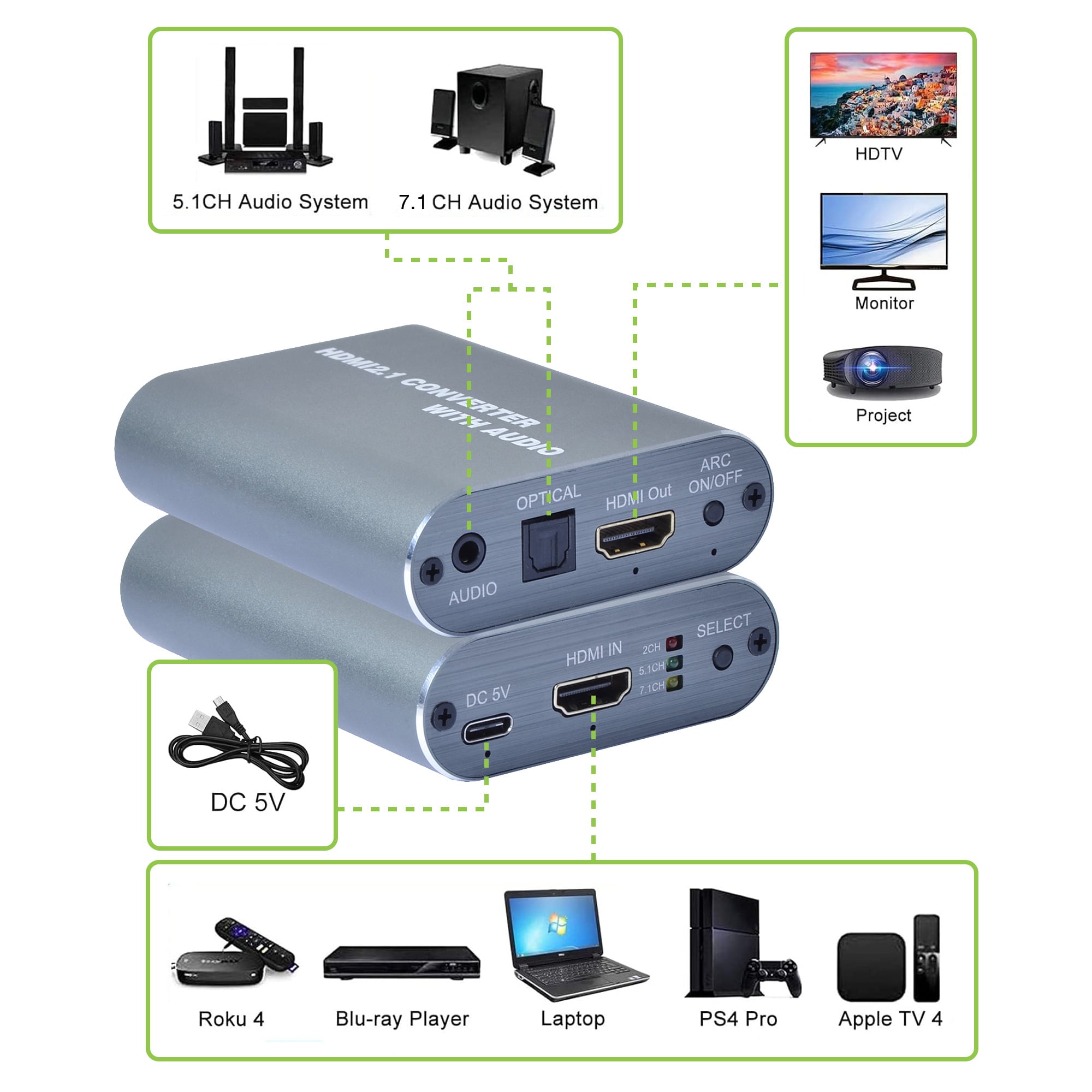 Estrattore Audio HDMI LPCM7.1 ARC 8K con Audio 3.5'' e Toslink SPDIF - Techly IDATA HDMI-EA8KSPD