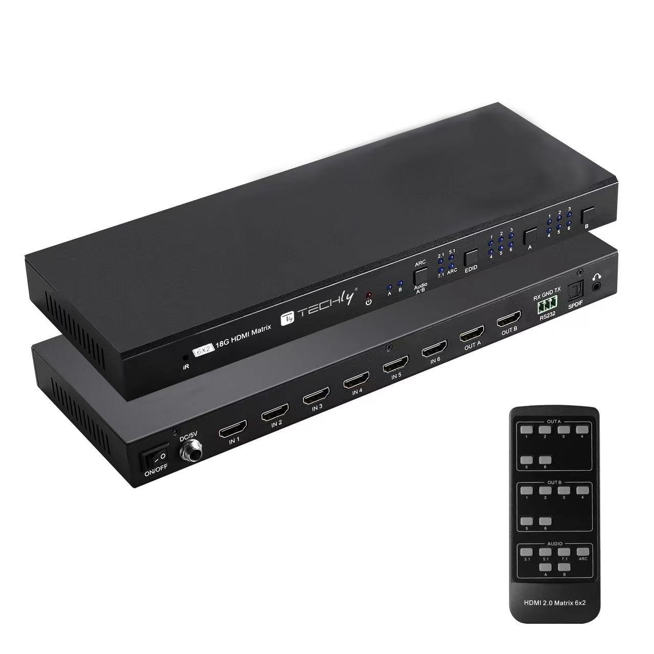 Matrix HDMI 2.0 6X 2 18Gbps 4k@60Hz con Audio e ARC - Techly IDATA HDMI-H62V