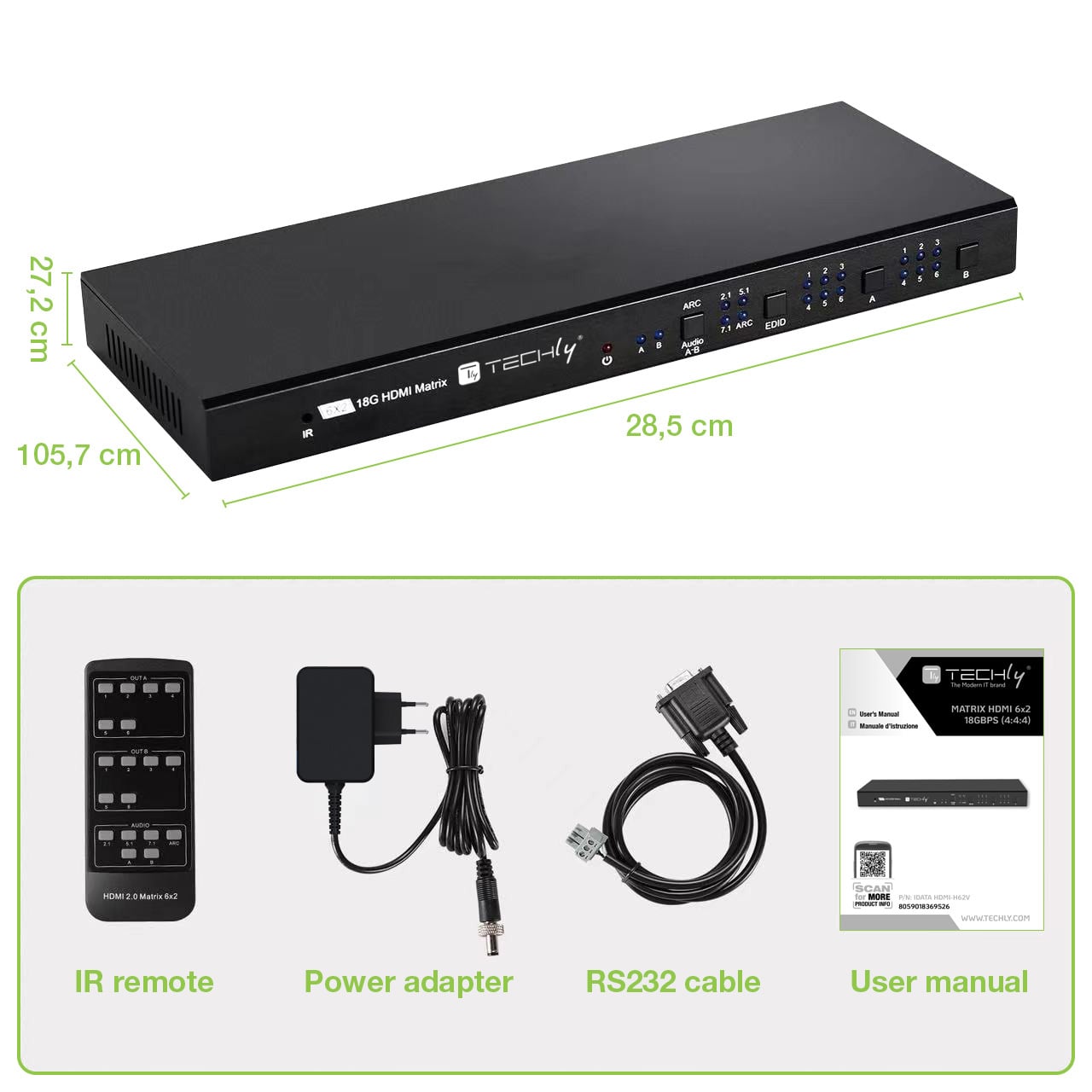 Matrix HDMI 2.0 6X 2 18Gbps 4k@60Hz con Audio e ARC - Techly IDATA HDMI-H62V