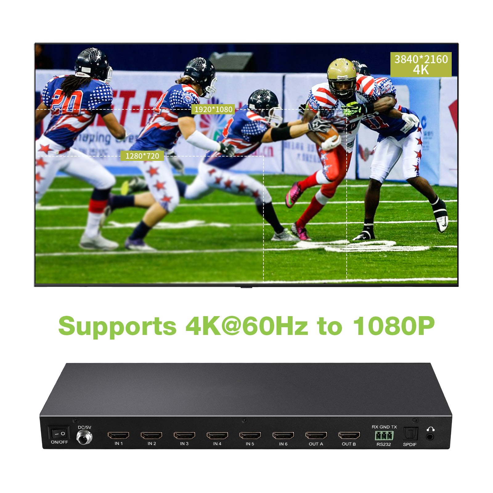 Matrix HDMI 2.0 6X 2 18Gbps 4k@60Hz con Audio e ARC - Techly IDATA HDMI-H62V