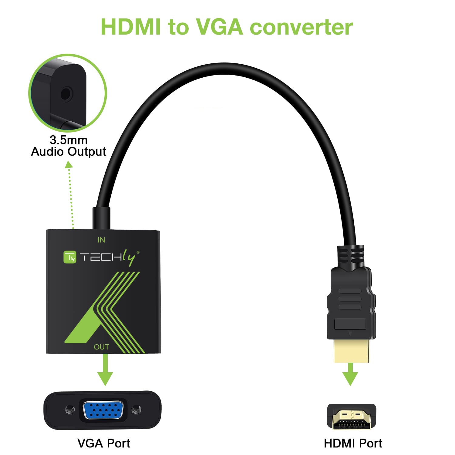 Cavo Convertitore Adattatore da HDMI™ a VGA 1920x1200 con Audio 3.5'' - Techly IDATA HDMI-VGA2A