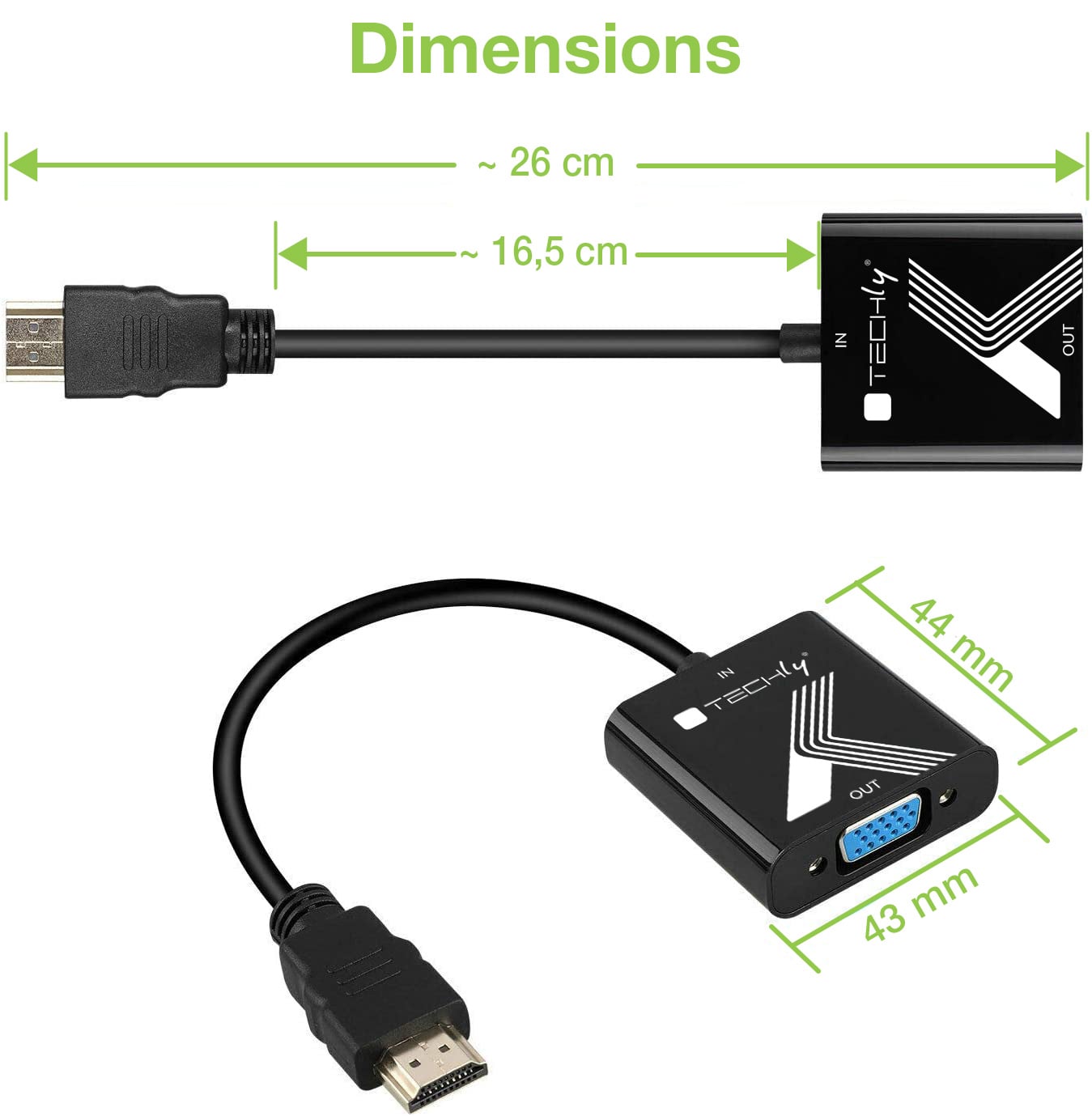 Cavo Convertitore Adattatore da HDMI™ a VGA 1920x1200 a 60Hz con Audio 3.5'' - Techly IDATA HDMI-VGA2AP