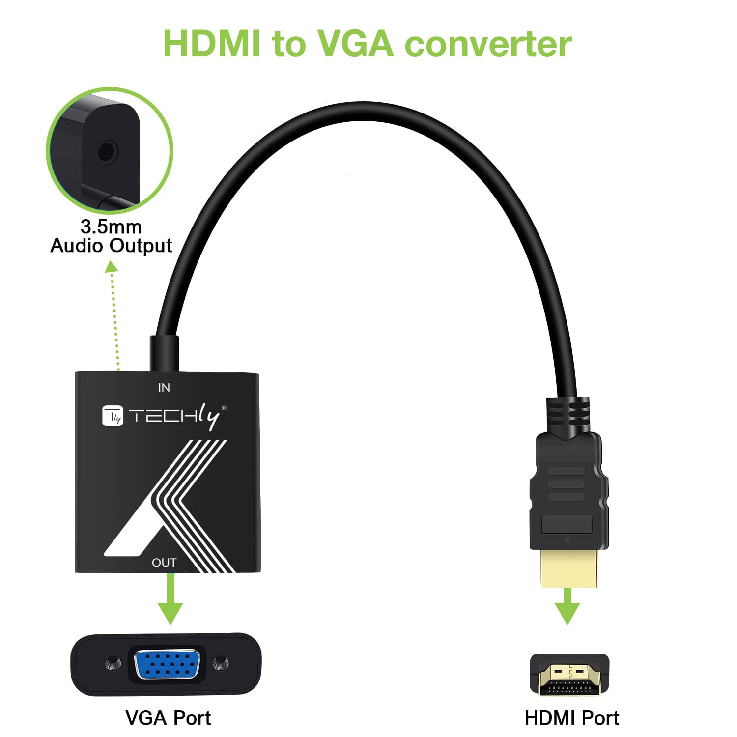 Cavo Convertitore Adattatore da HDMI™ a VGA 1920x1200 a 60Hz con Audio 3.5'' - Techly IDATA HDMI-VGA2AP