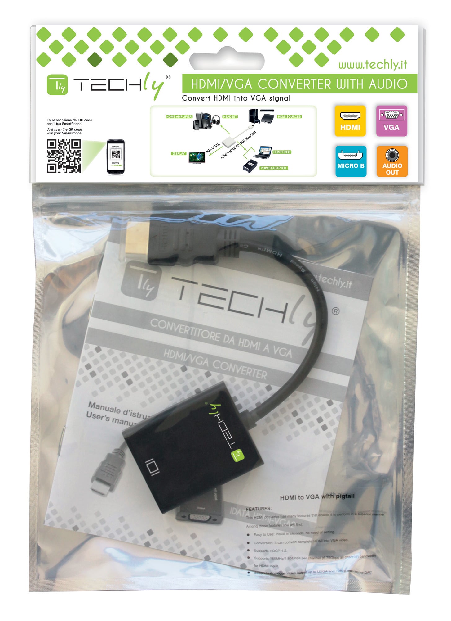 Cavo Convertitore Adattatore da HDMI™ a VGA con Micro USB e Audio - Techly IDATA HDMI-VGA2AU