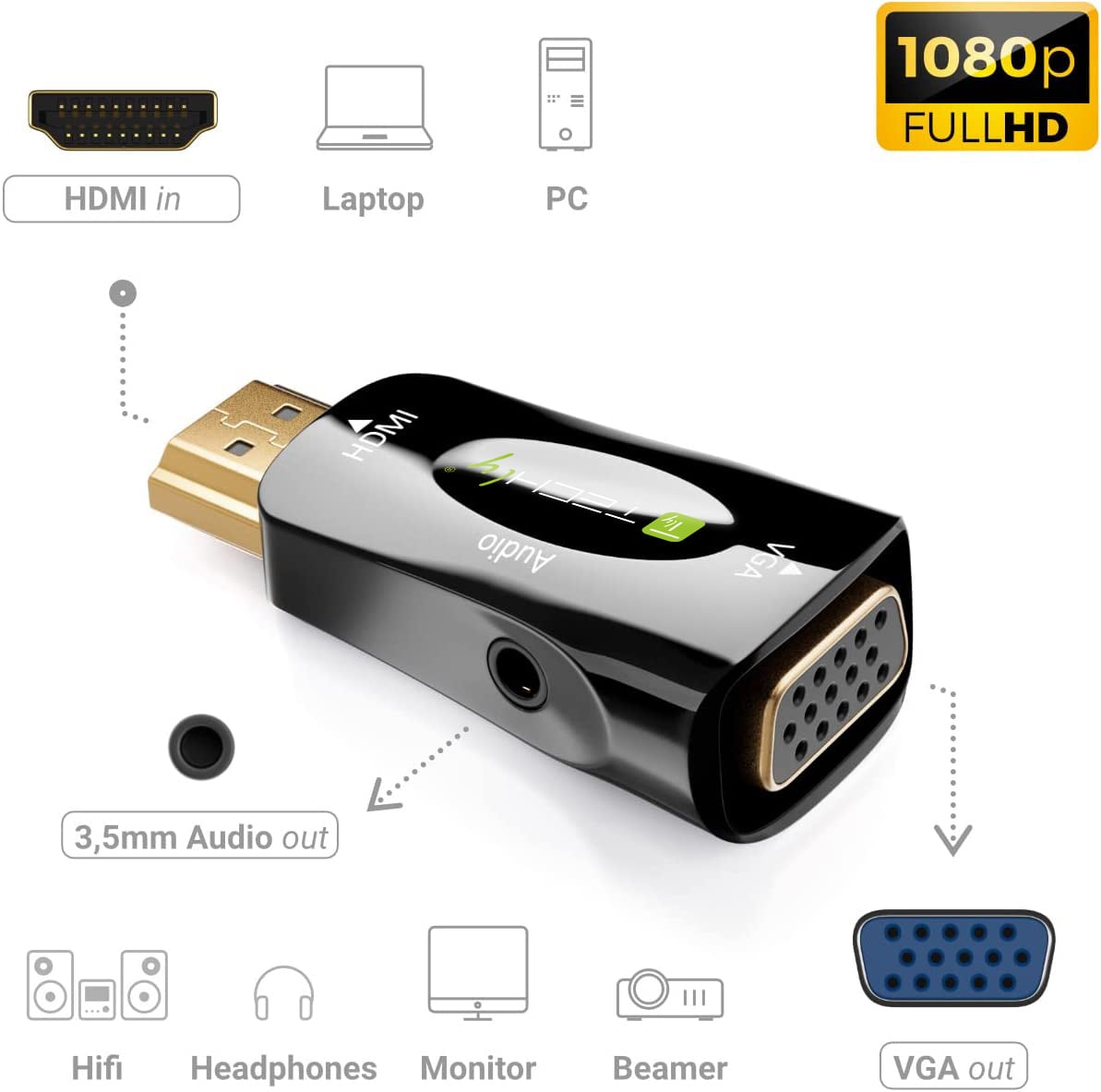 Mini Adattatore da HDMI a VGA con Audio - Techly IDATA HDMI-VGA2MABT2