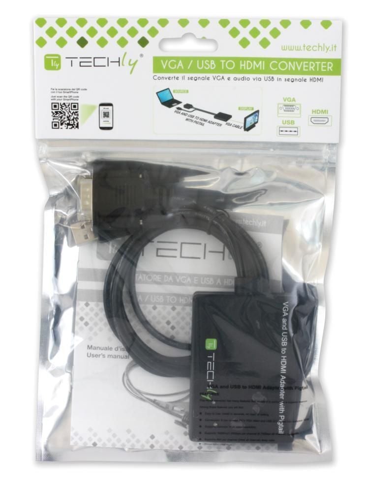 Adattatore Convertitore VGA a HDMI con Supporto Audio via USB - Techly IDATA HDMI-VGA3
