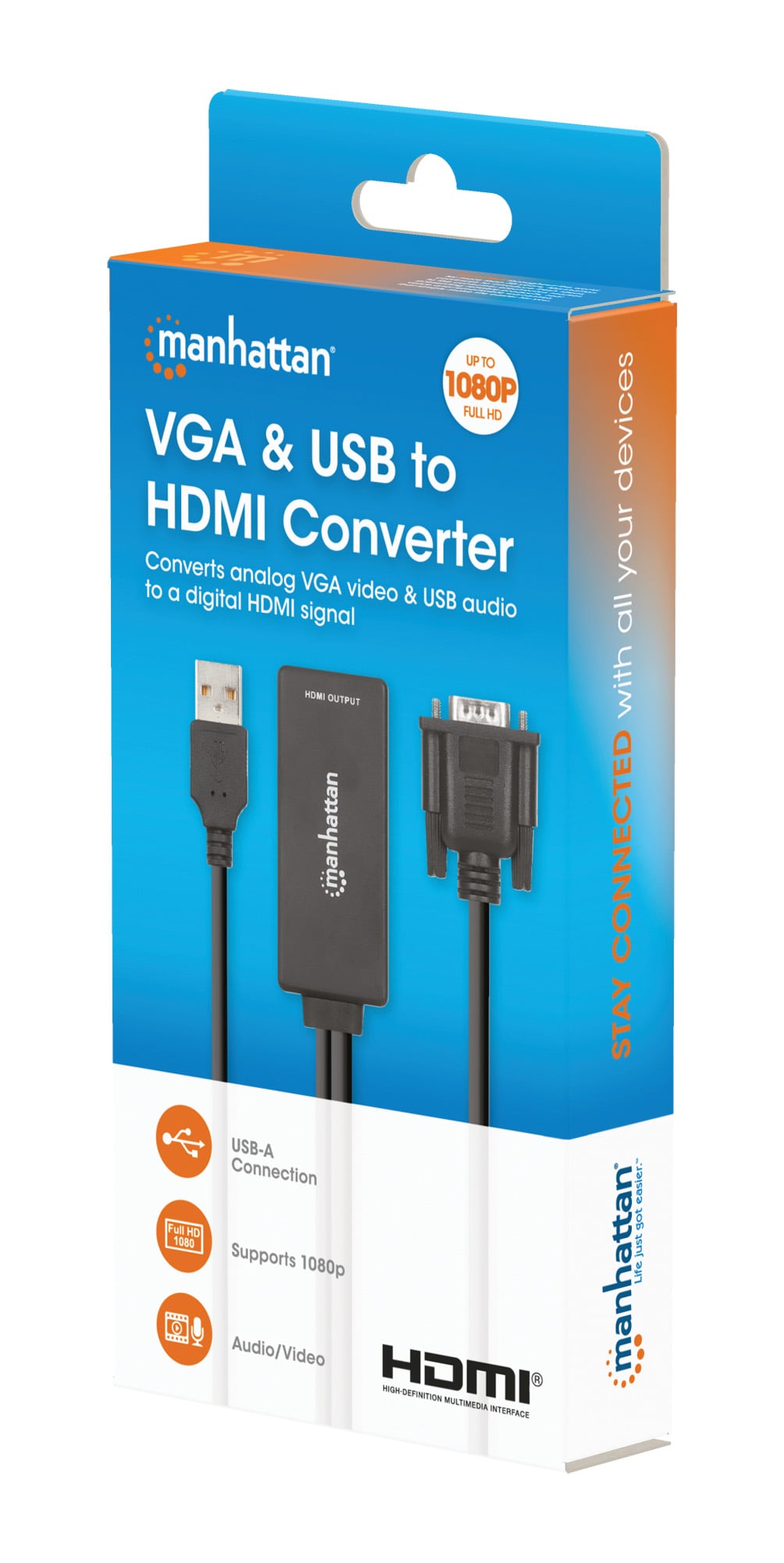 Convertitore da VGA e USB a HDMI - Manhattan IDATA HDMI-VGA3M