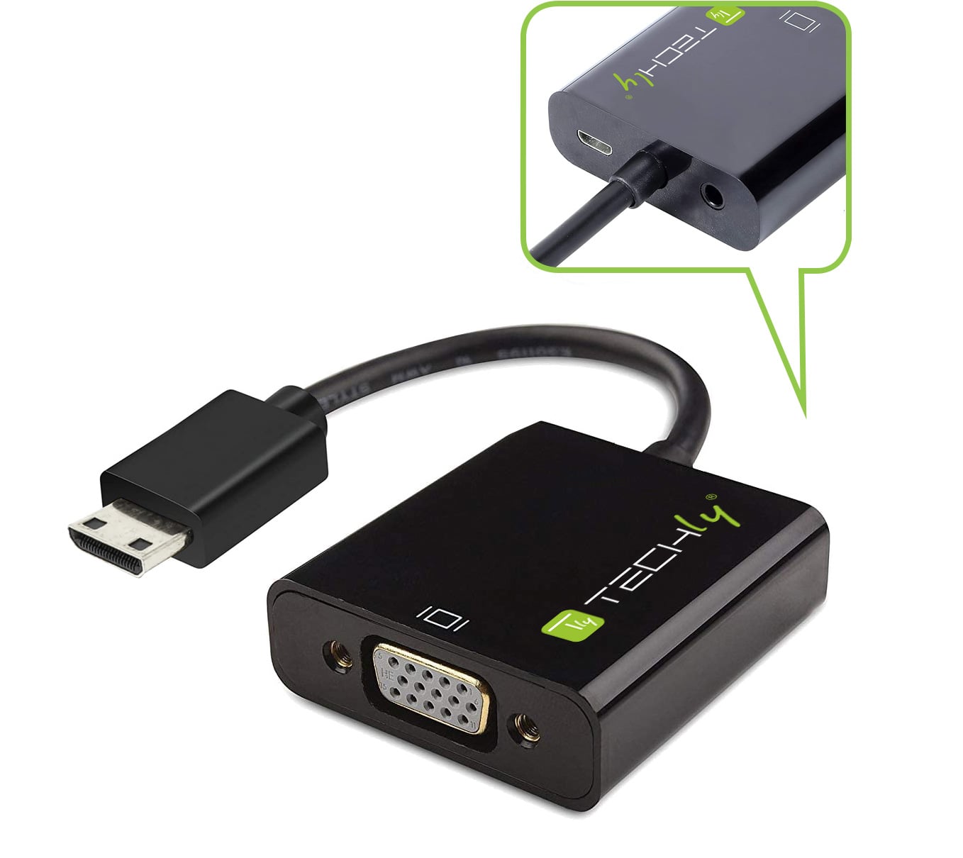Cavo Convertitore Adattatore da HDMI™ mini C a VGA con Micro USB e Audio - Techly IDATA HDMI-VGA4