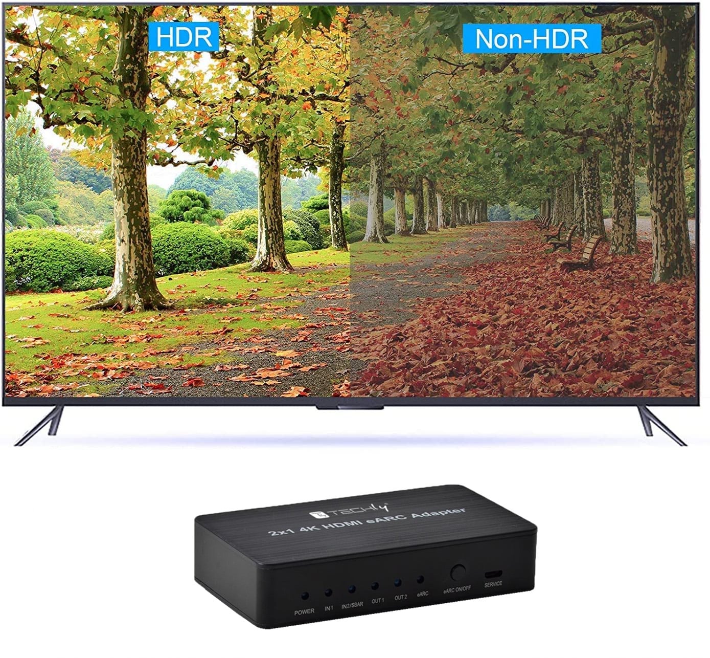 Switch HDMI 2.0 2x1 4K@60Hz con Splitter Audio eARC/ARC per Soundbar - Techly IDATA HDMI2-4K2EARC