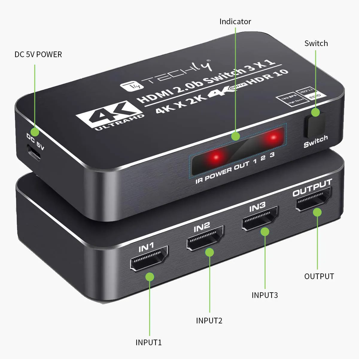 Switch HDMI 2.0b 3in 1out 4K HDR HDCP2.2 con Telecomando - Techly IDATA HDMI2-4K3160B