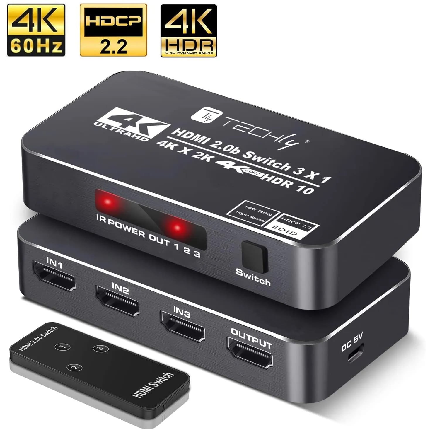 Switch HDMI 2.0b 3in 1out 4K HDR HDCP2.2 con Telecomando - Techly IDATA HDMI2-4K3160B